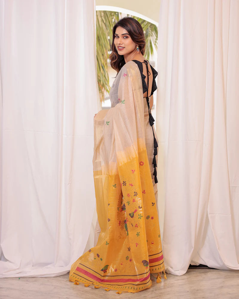 Premium Soft Muga Cotton Colorful Resham Weaving Saree (Product Code: AS-845)