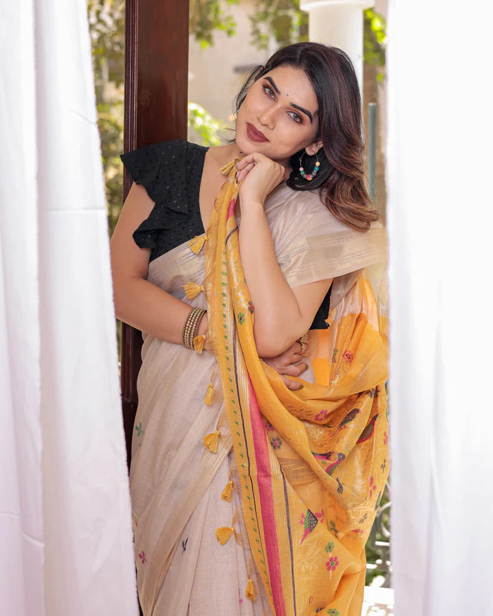 Premium Soft Muga Cotton Colorful Resham Weaving Saree (Product Code: AS-845)