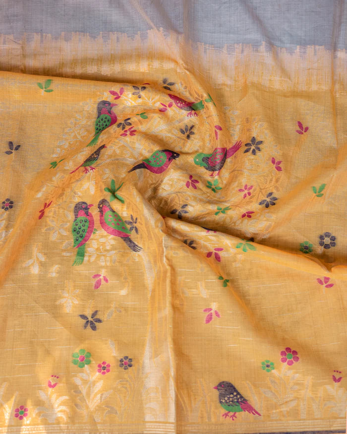 Premium Soft Muga Cotton Colorful Resham Weaving Saree (Product Code: AS-845)