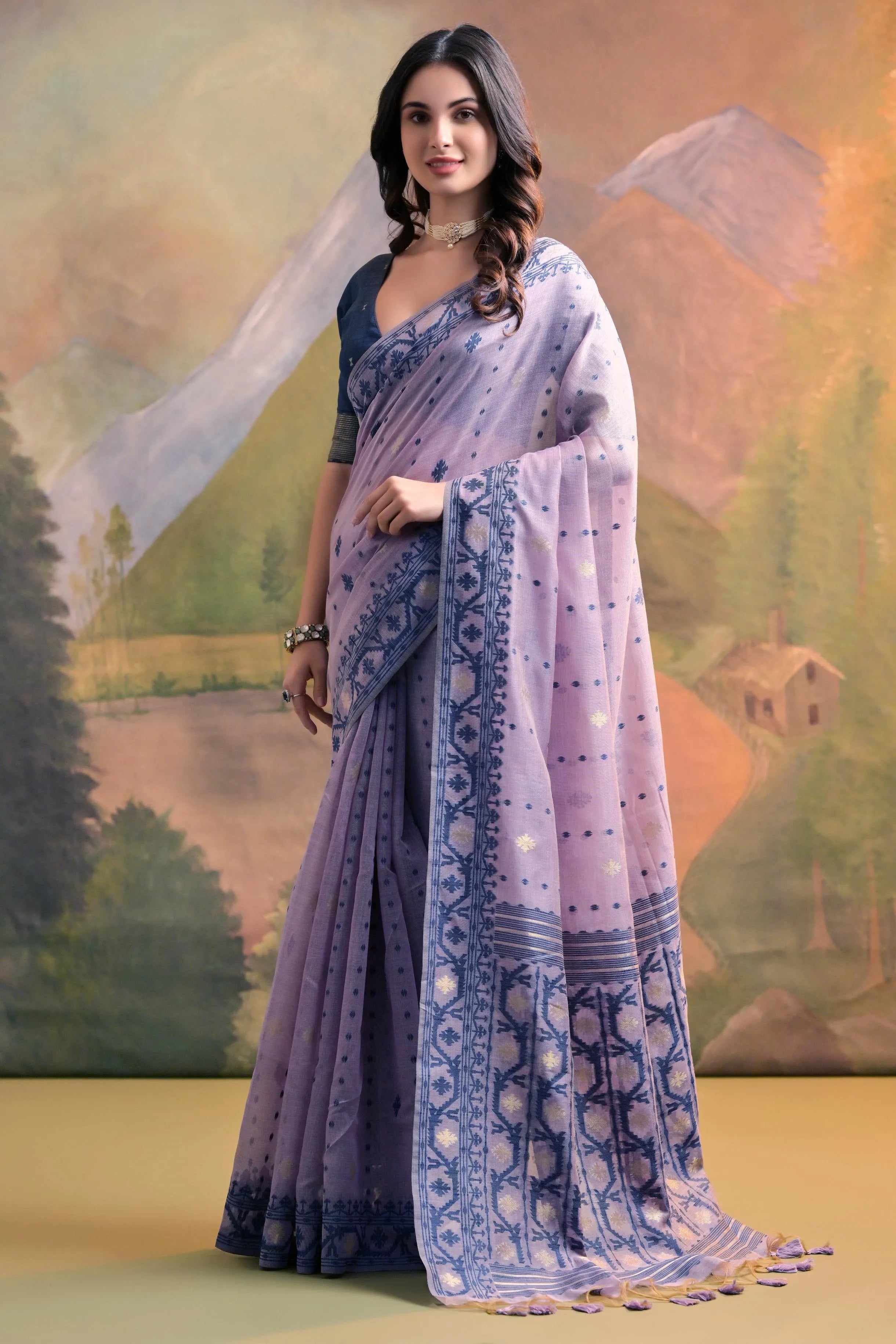 Soft Muga Cotton Jamdani Weave Saree