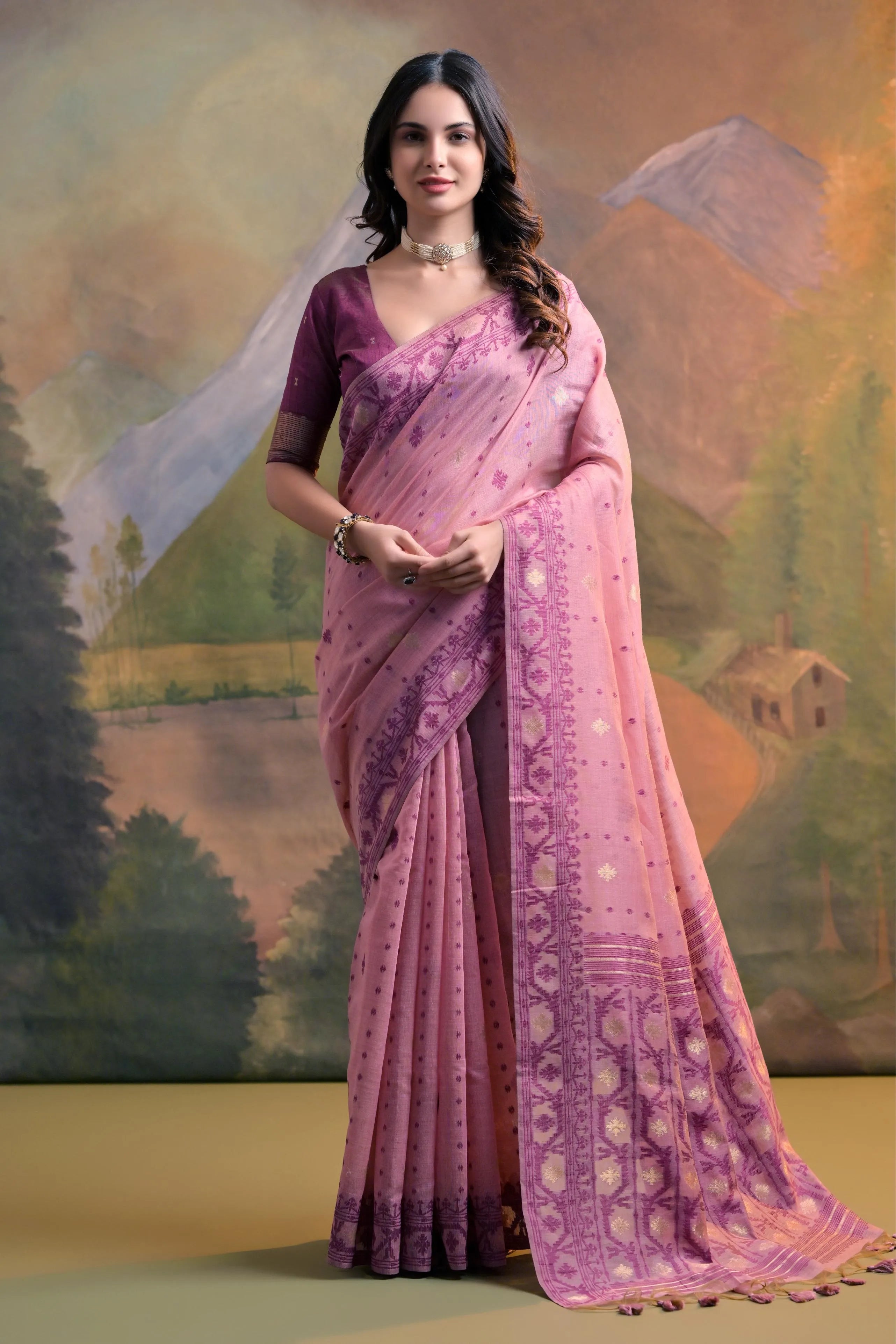 Soft Muga Cotton Jamdani Weave Saree