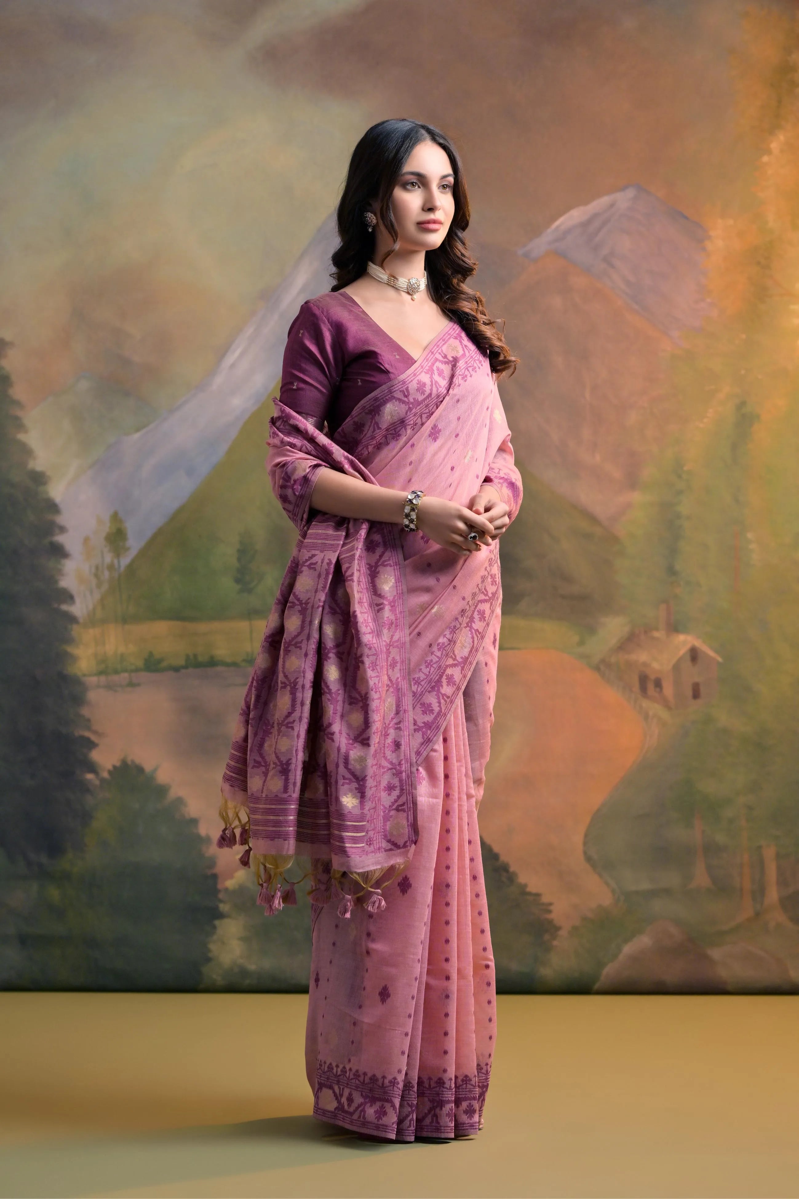 Soft Muga Cotton Jamdani Weave Saree