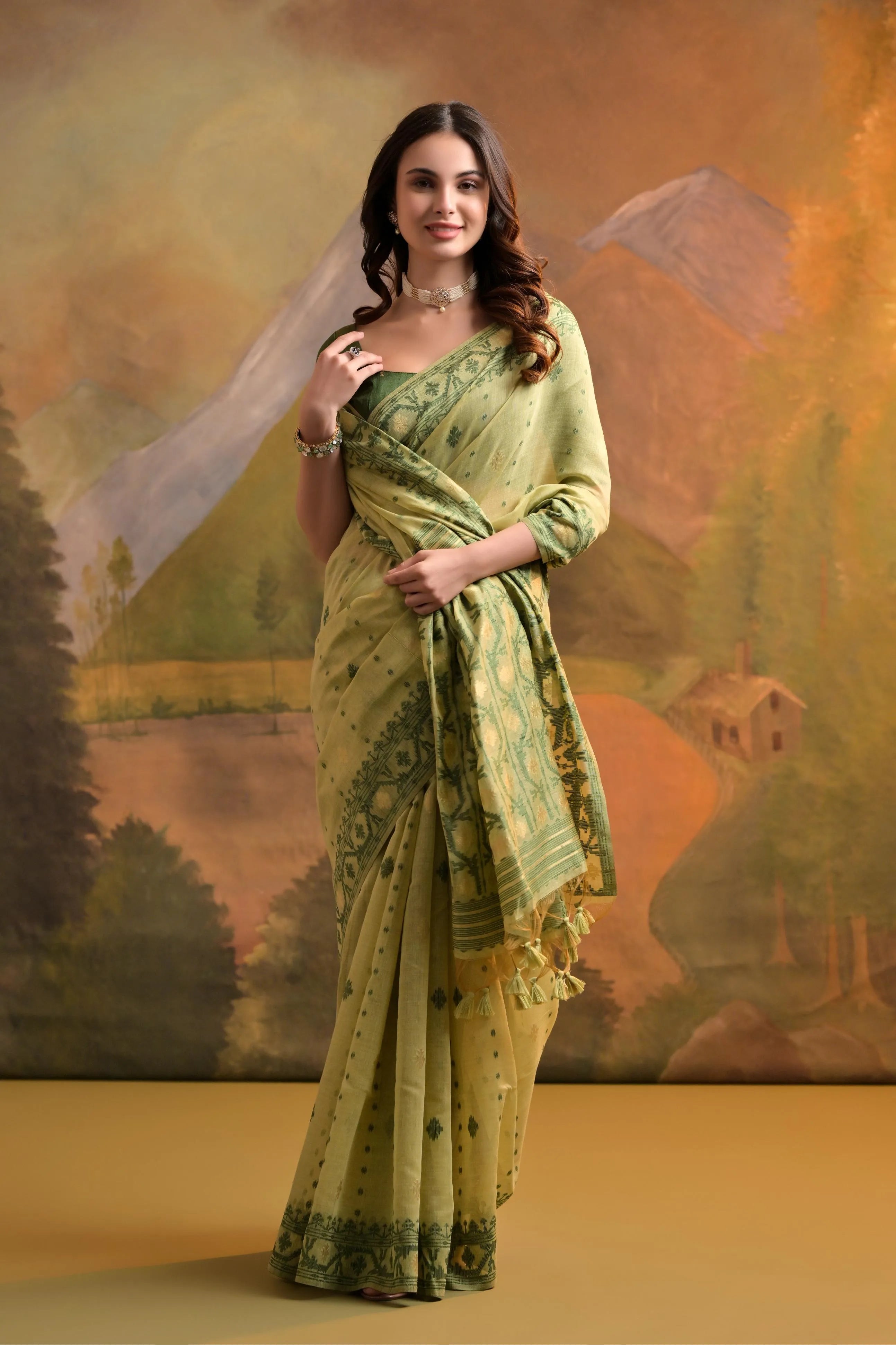 Soft Muga Cotton Jamdani Weave Saree