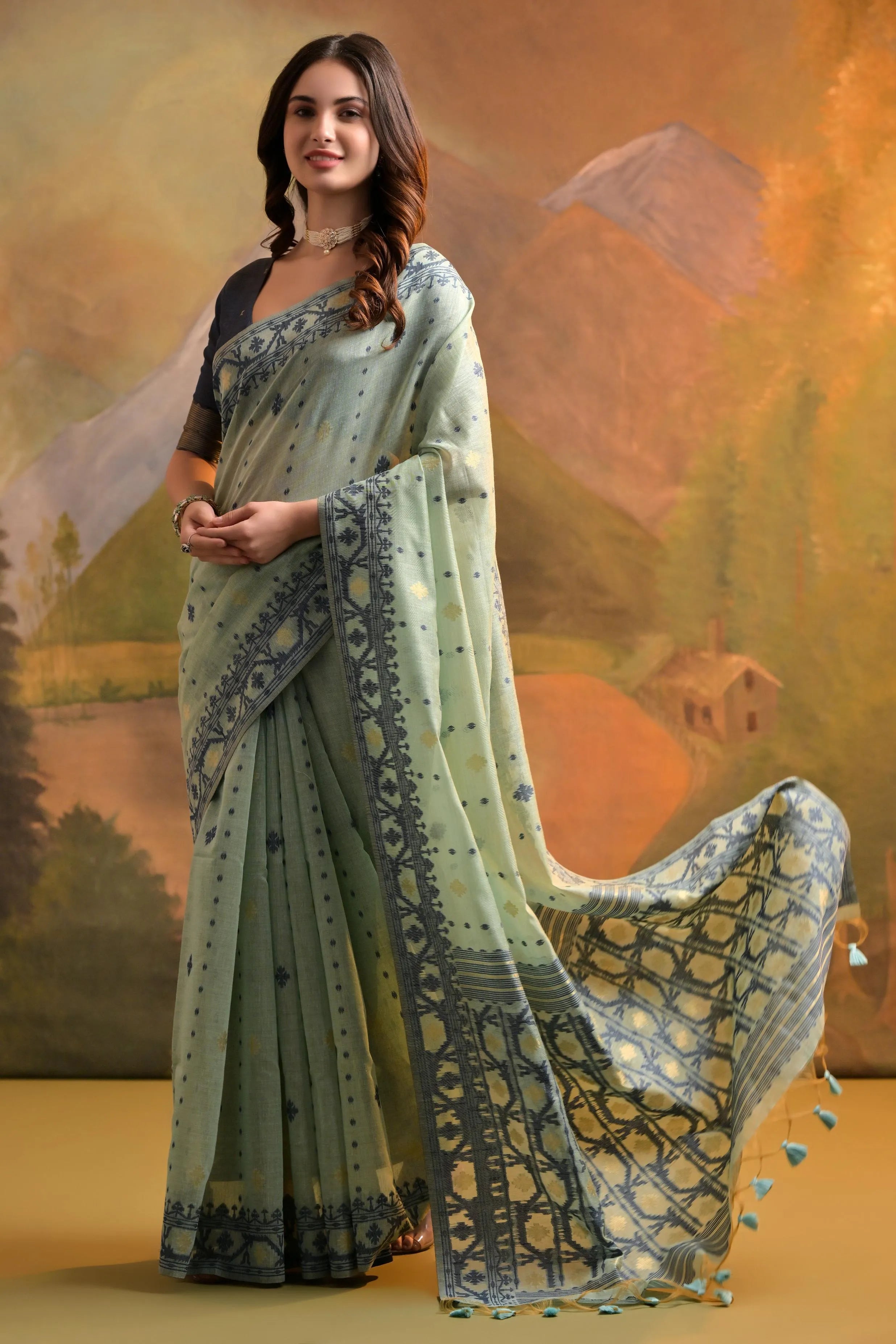 Soft Muga Cotton Jamdani Weave Saree