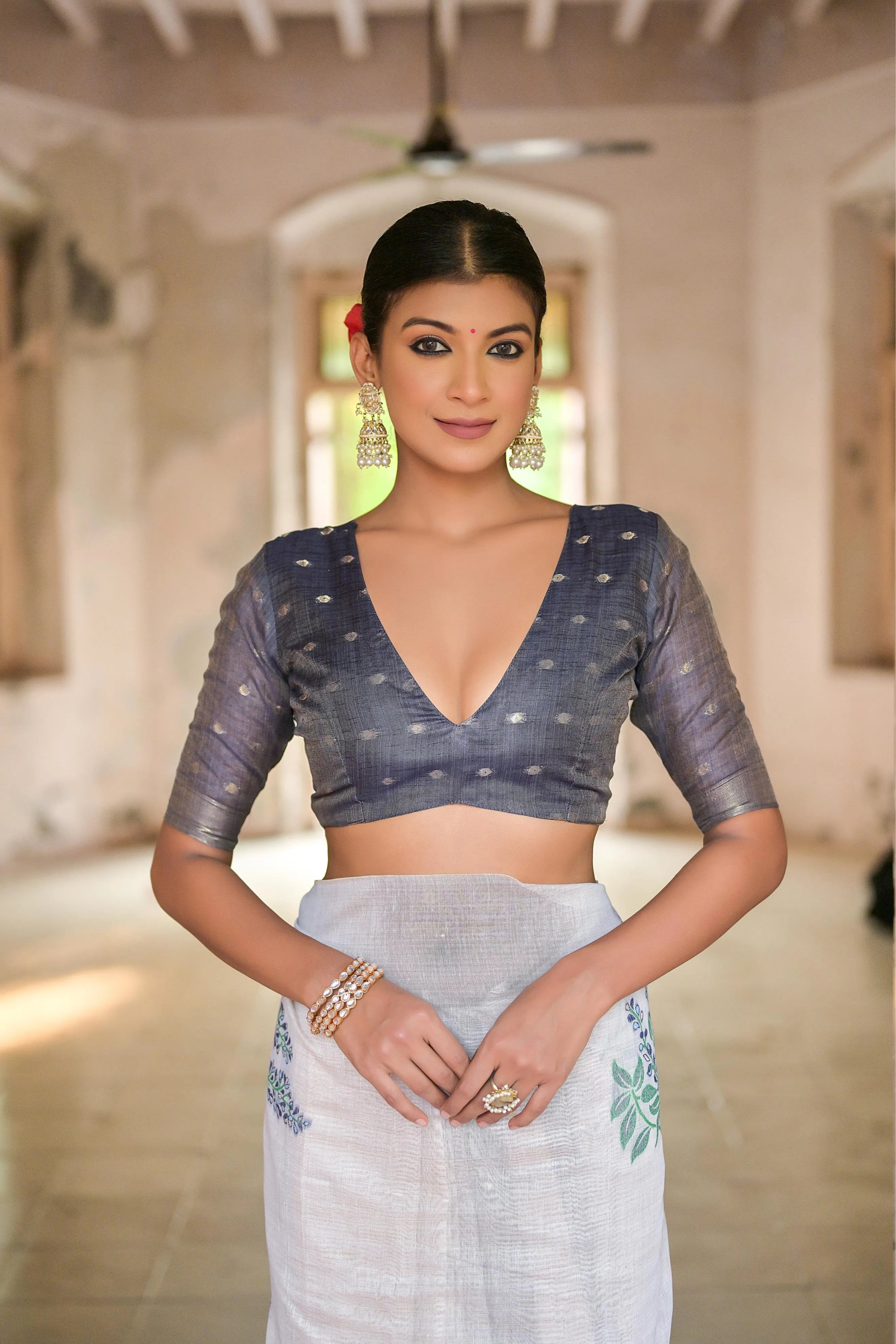 Floral Weave Muga Cotton Saree