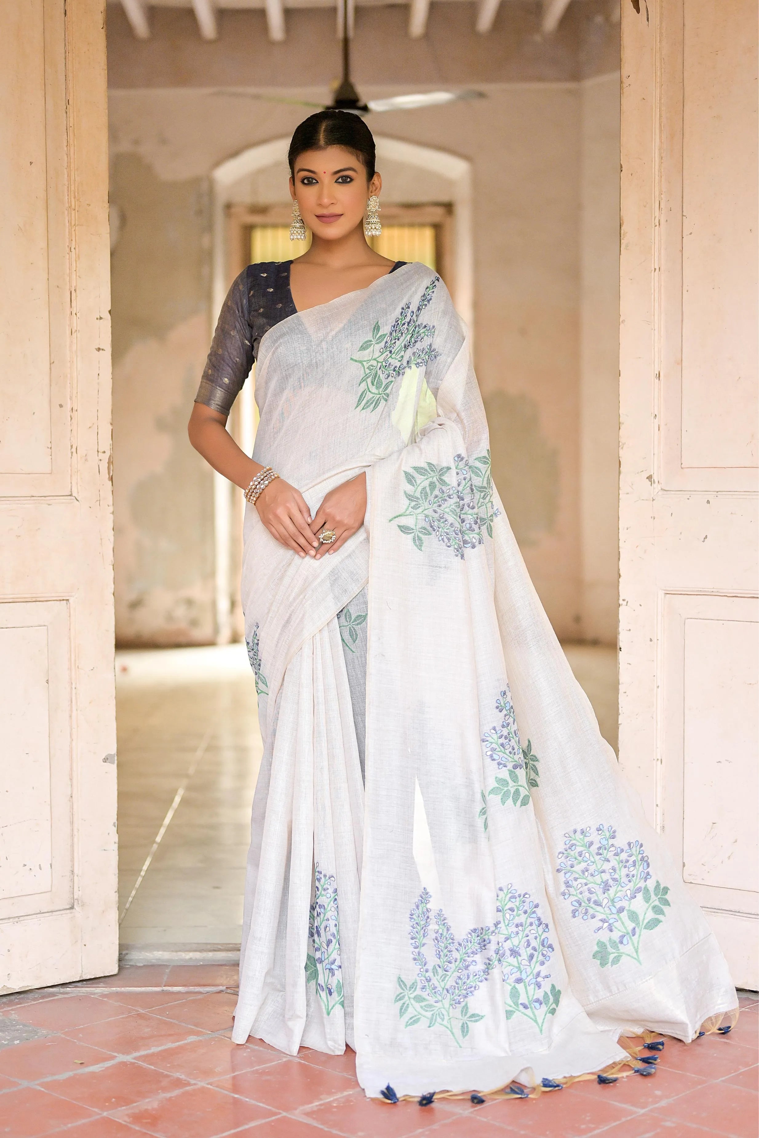 Floral Weave Muga Cotton Saree