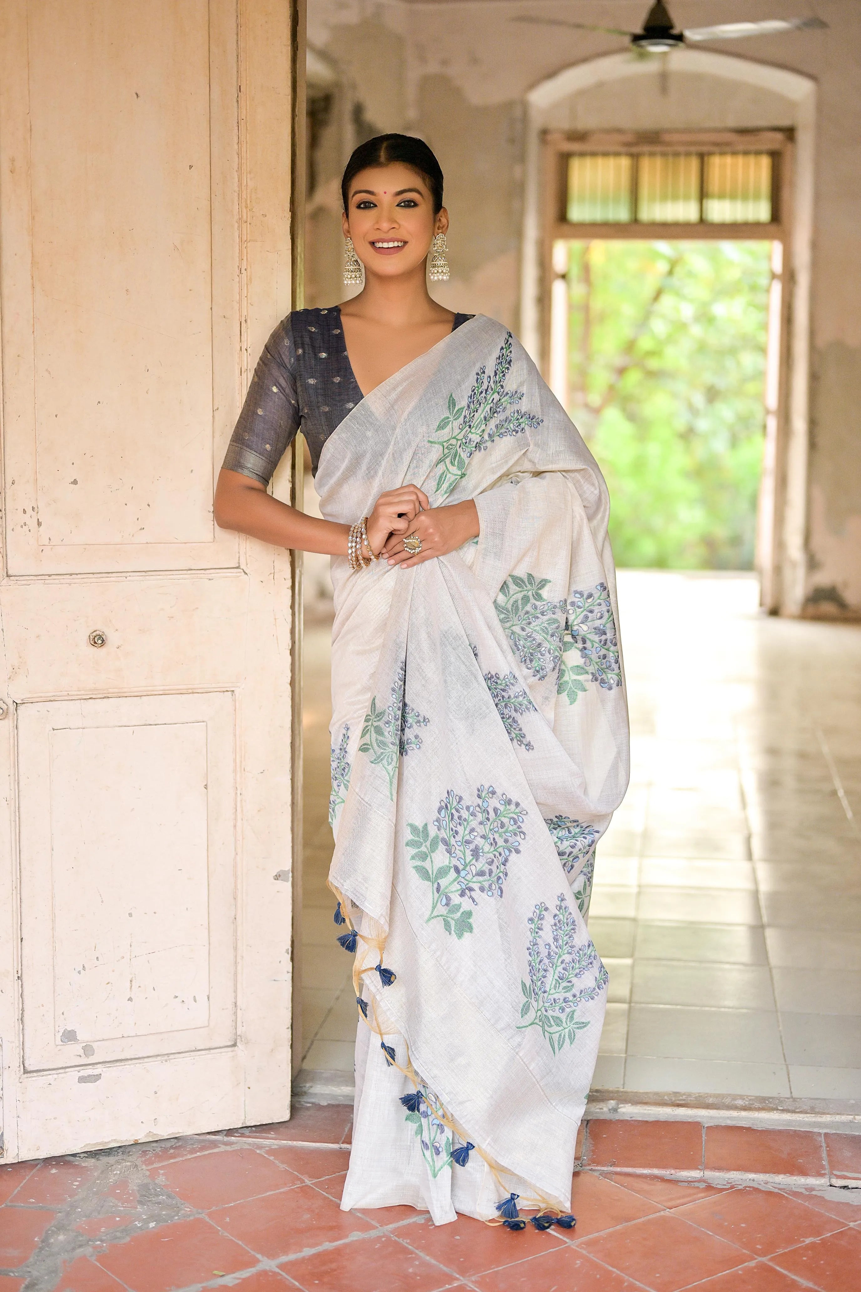 Floral Weave Muga Cotton Saree