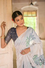 Floral Weave Muga Cotton Saree