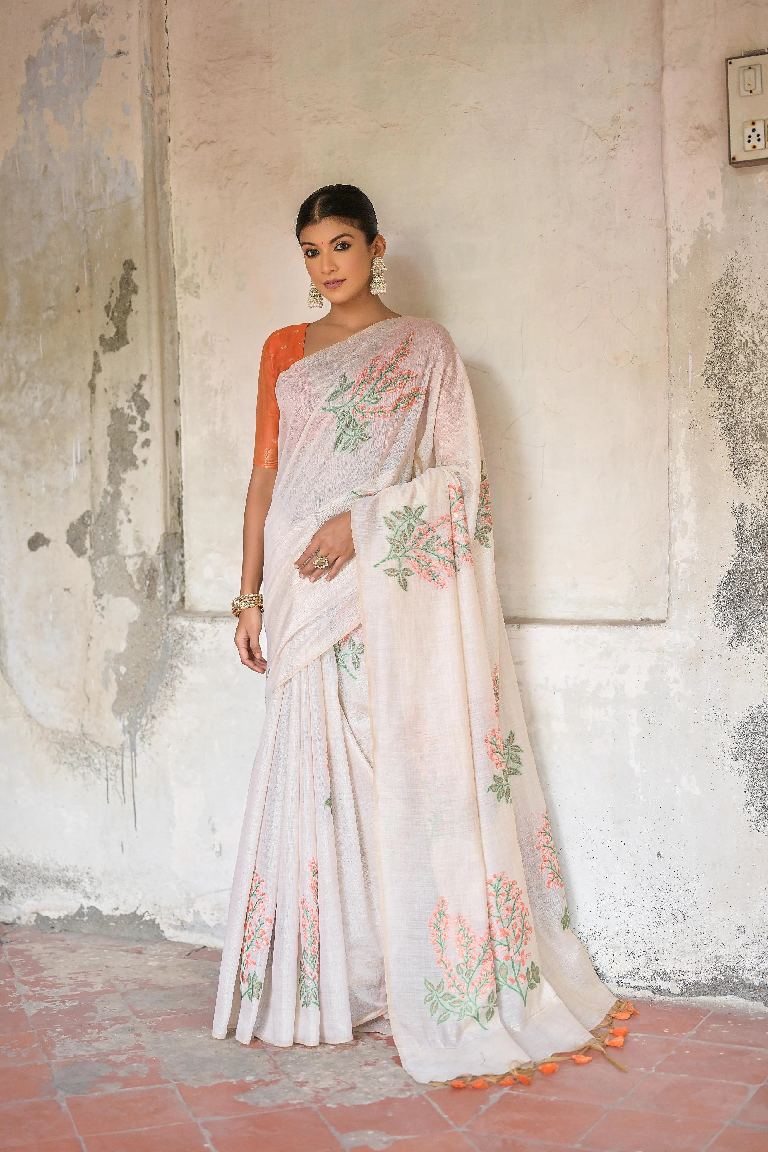 Floral Weave Muga Cotton Saree