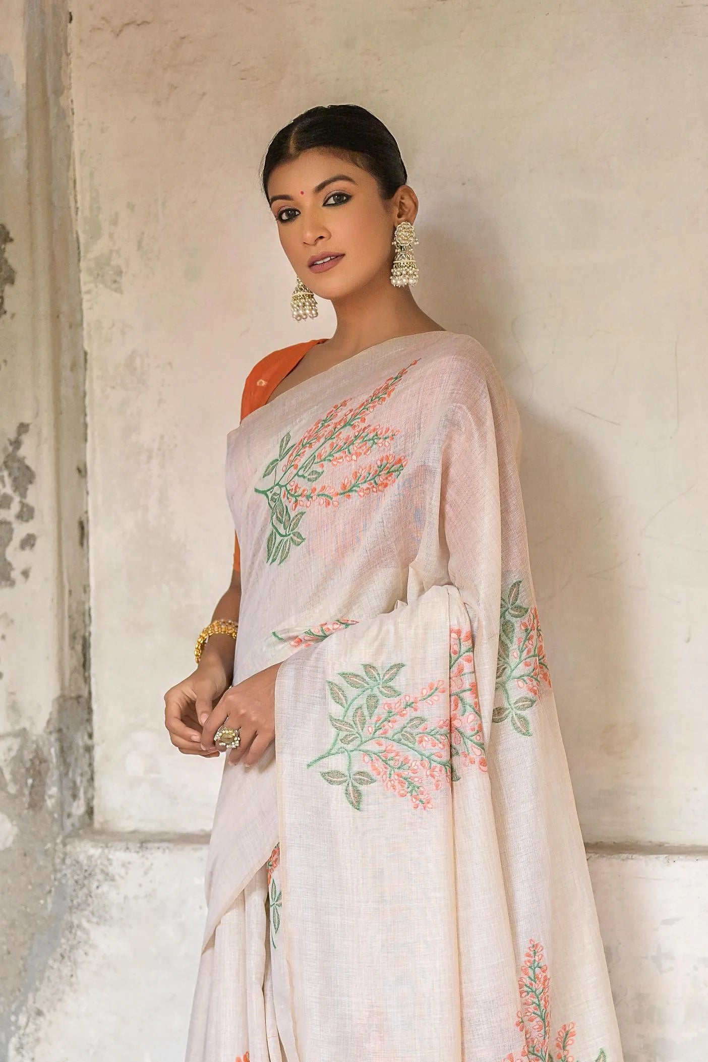 Floral Weave Muga Cotton Saree