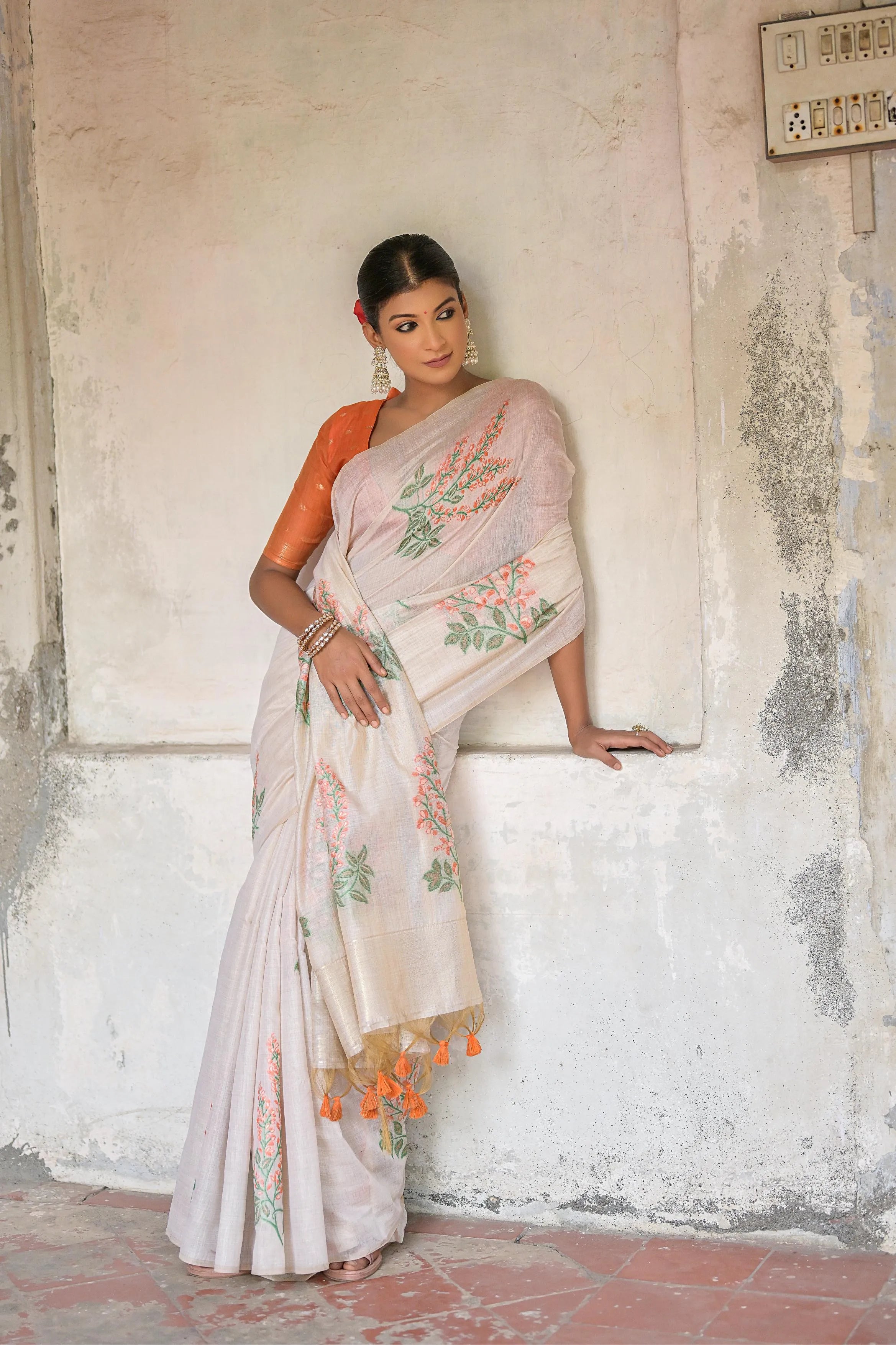 Floral Weave Muga Cotton Saree