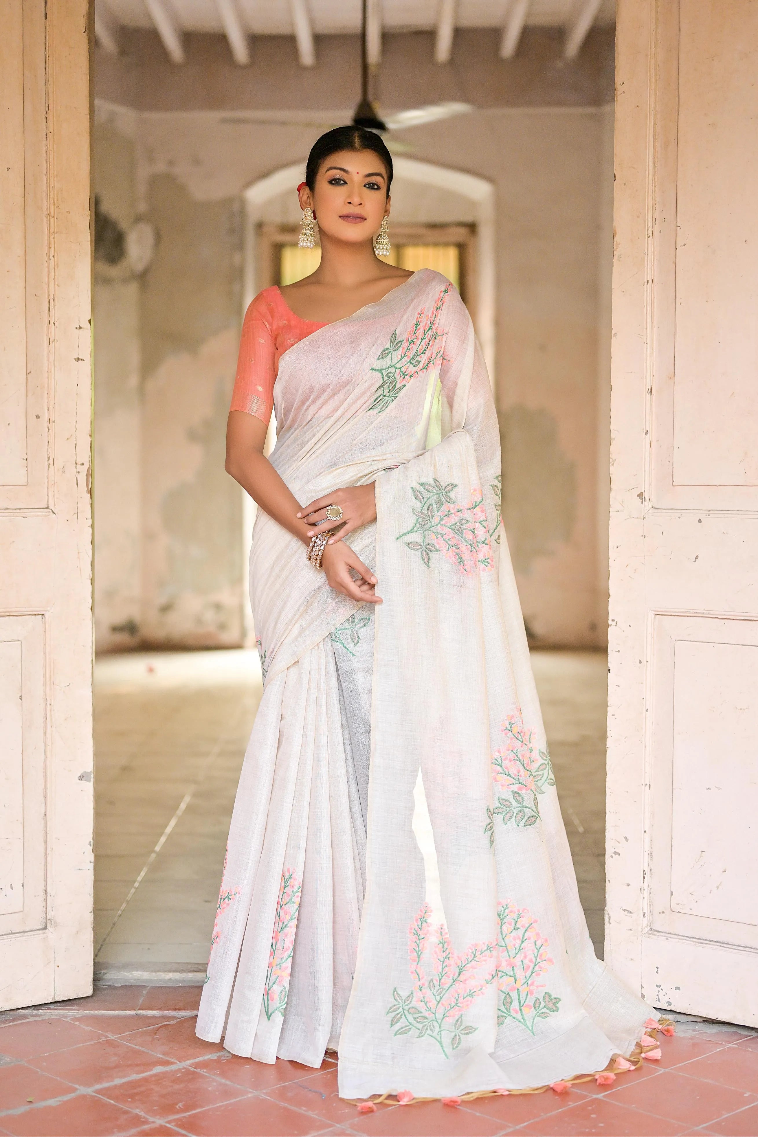 Floral Weave Muga Cotton Saree