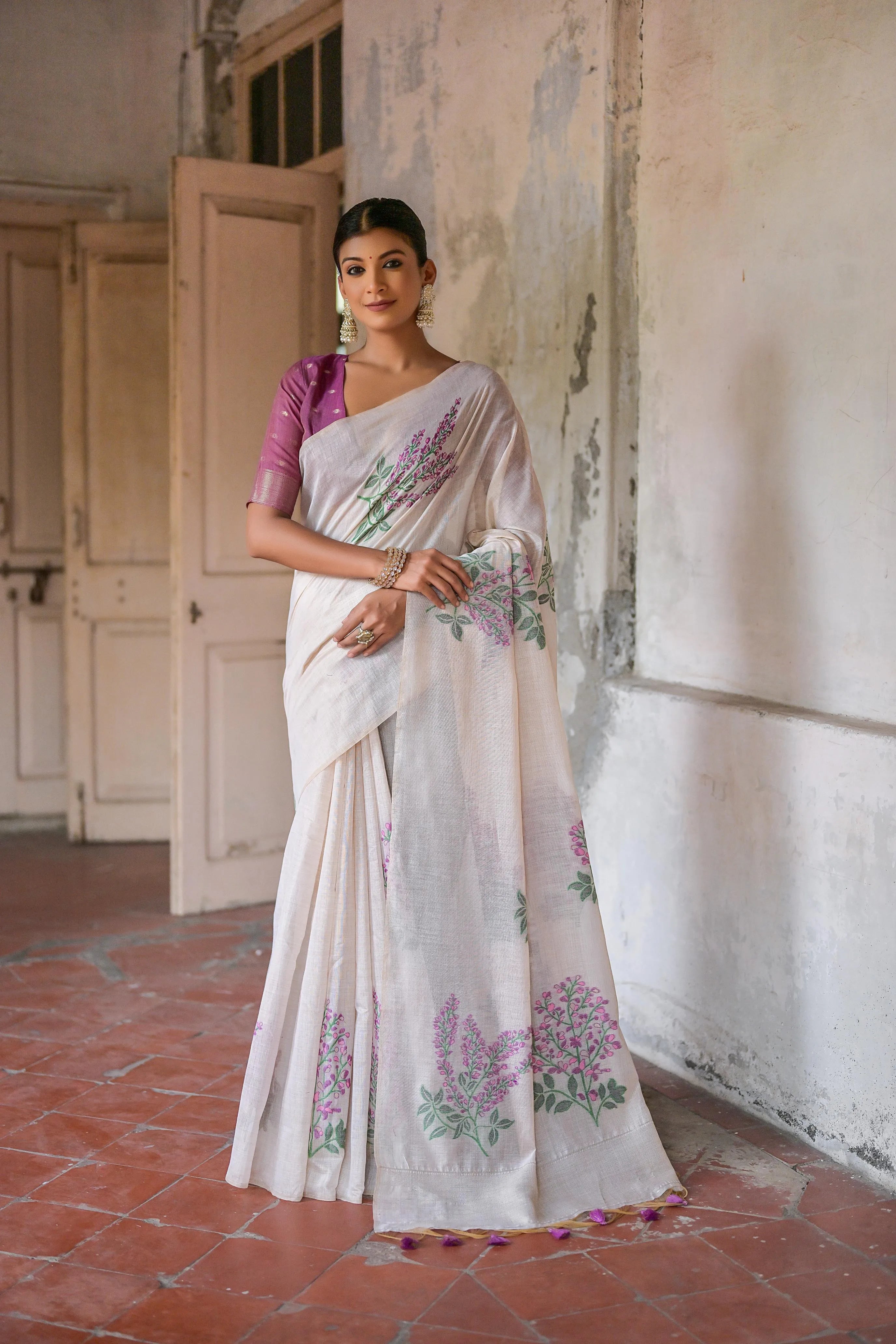Floral Weave Muga Cotton Saree