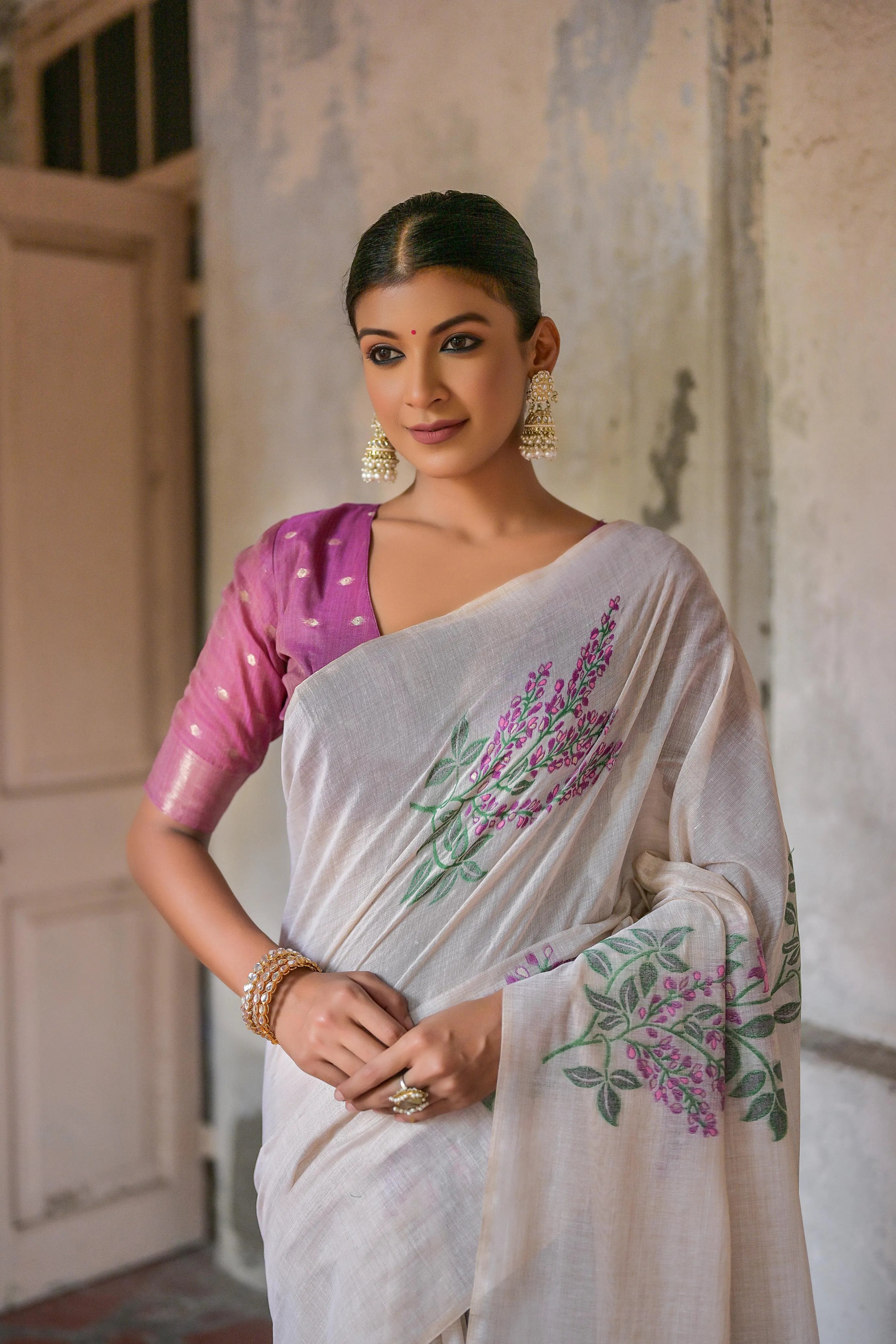 Floral Weave Muga Cotton Saree