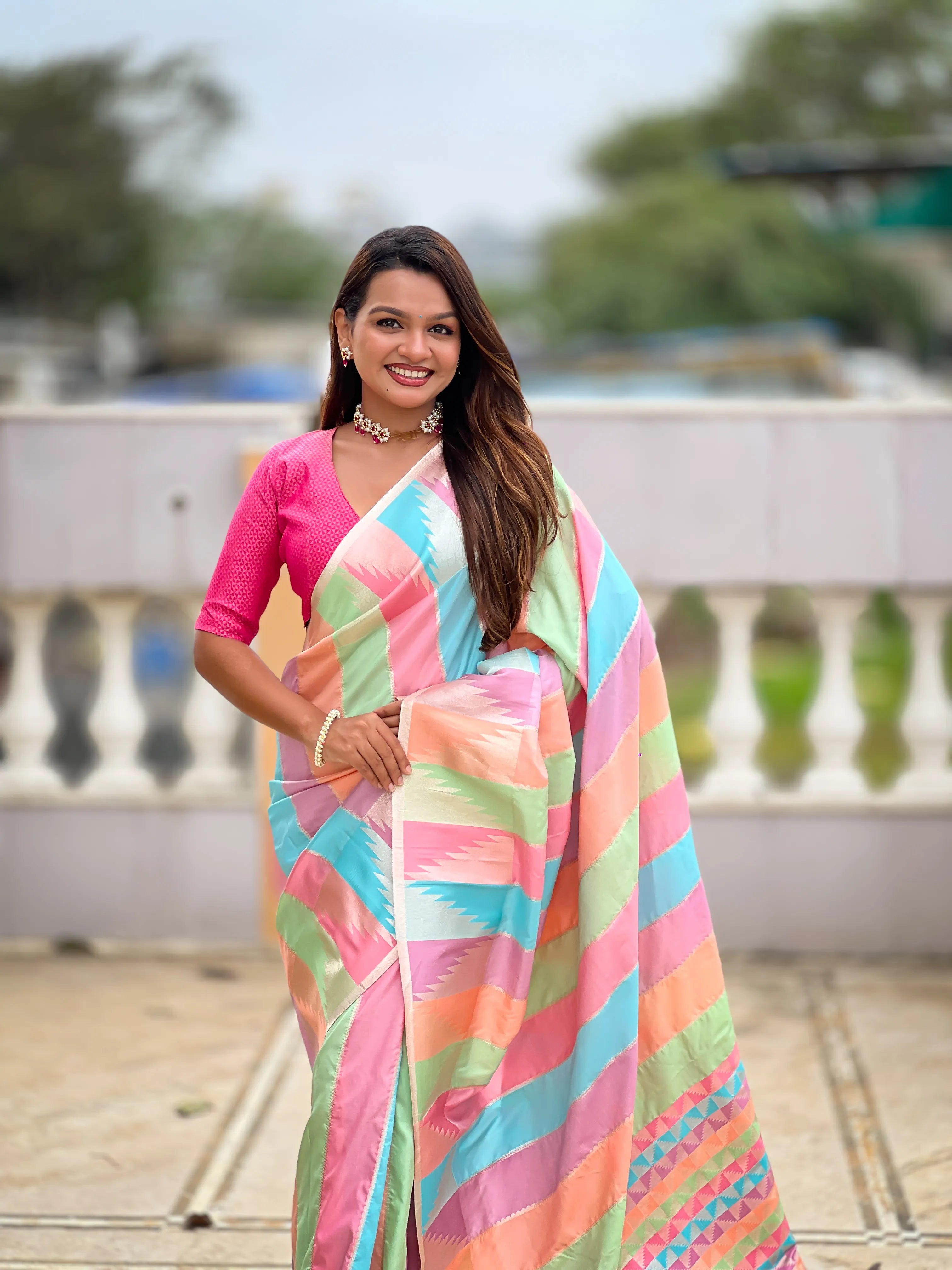 Soft Silk Multi Temple Banarasi Saree