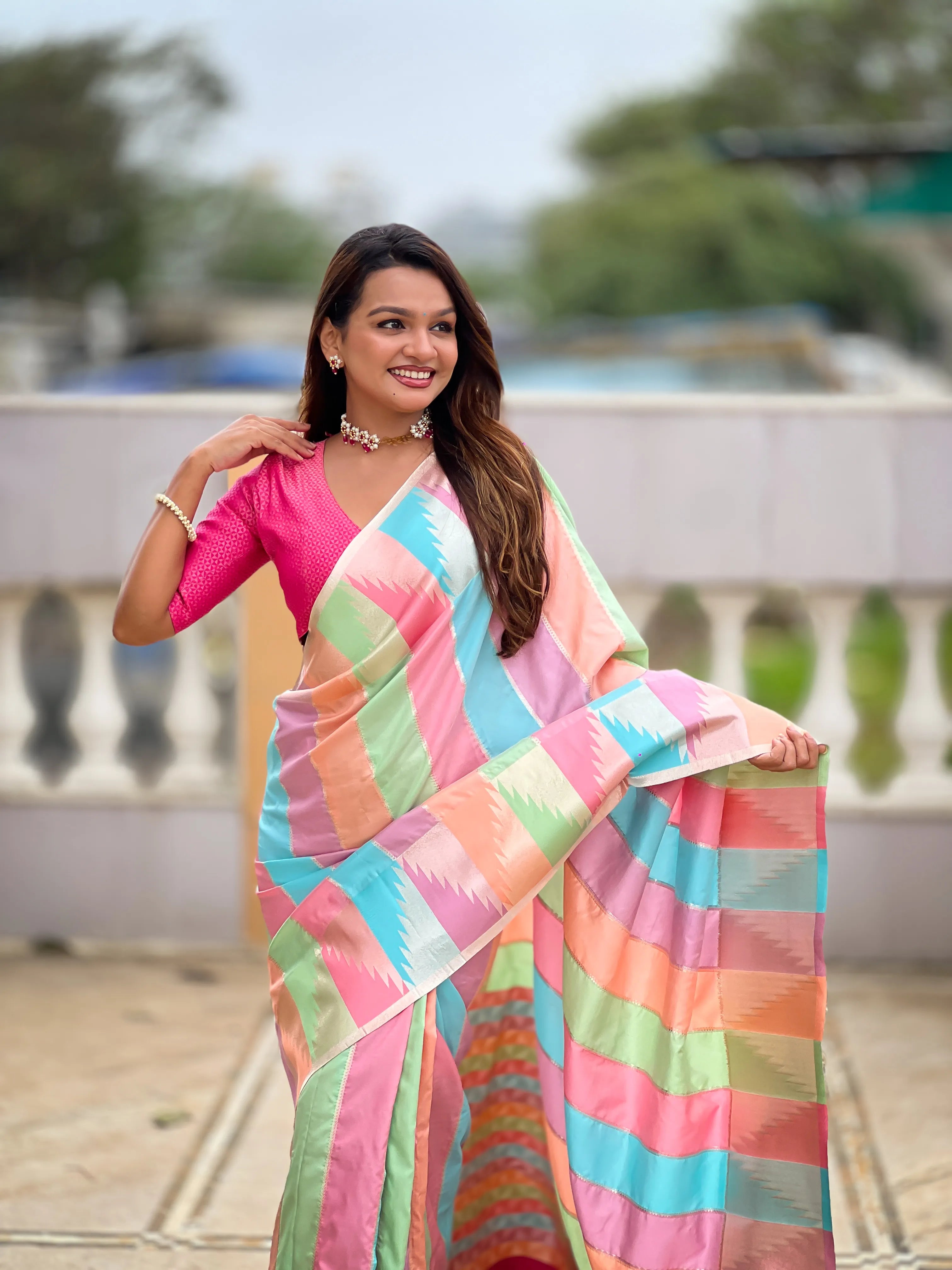 Soft Silk Multi Temple Banarasi Saree