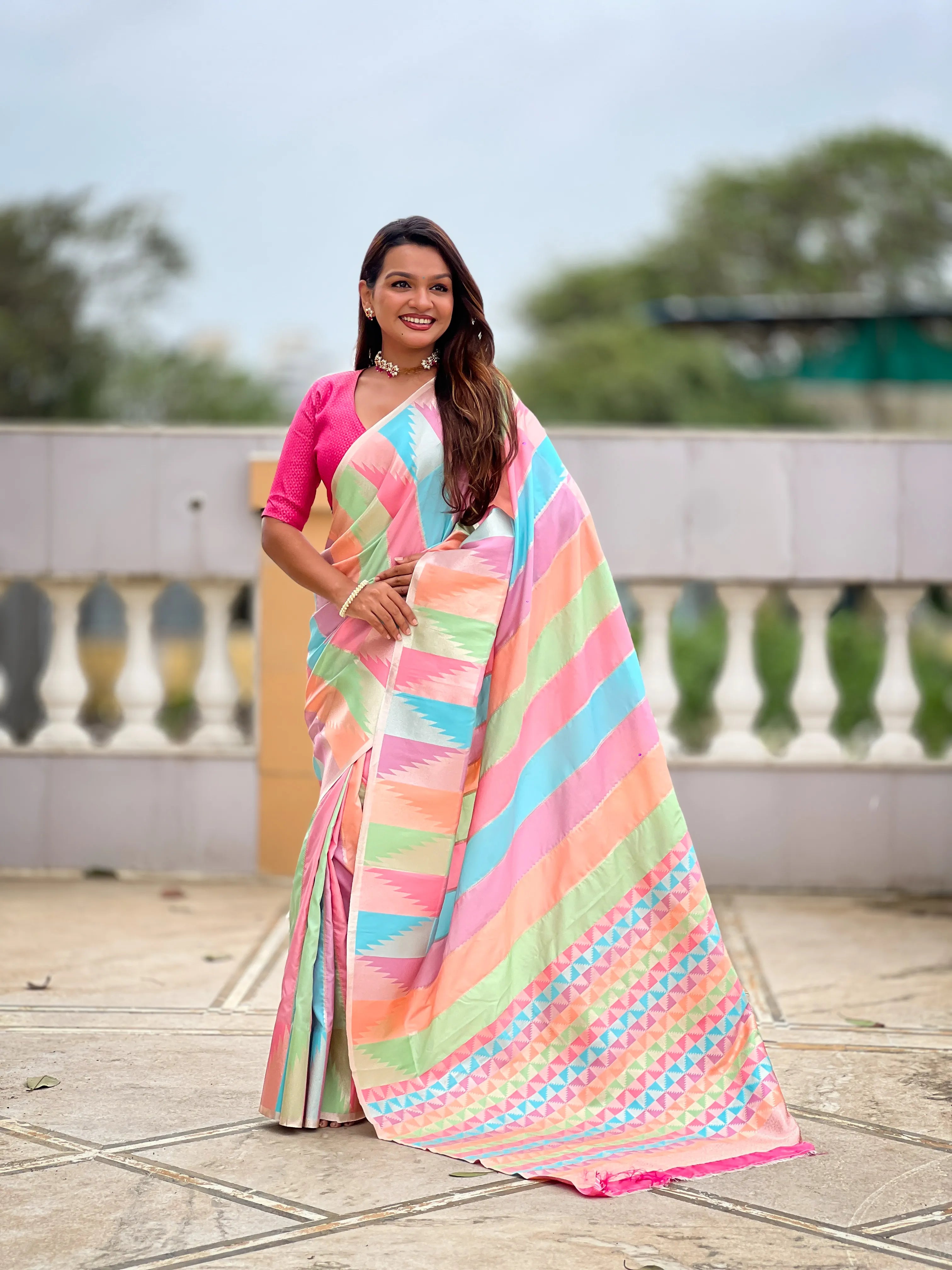 Soft Silk Multi Temple Banarasi Saree