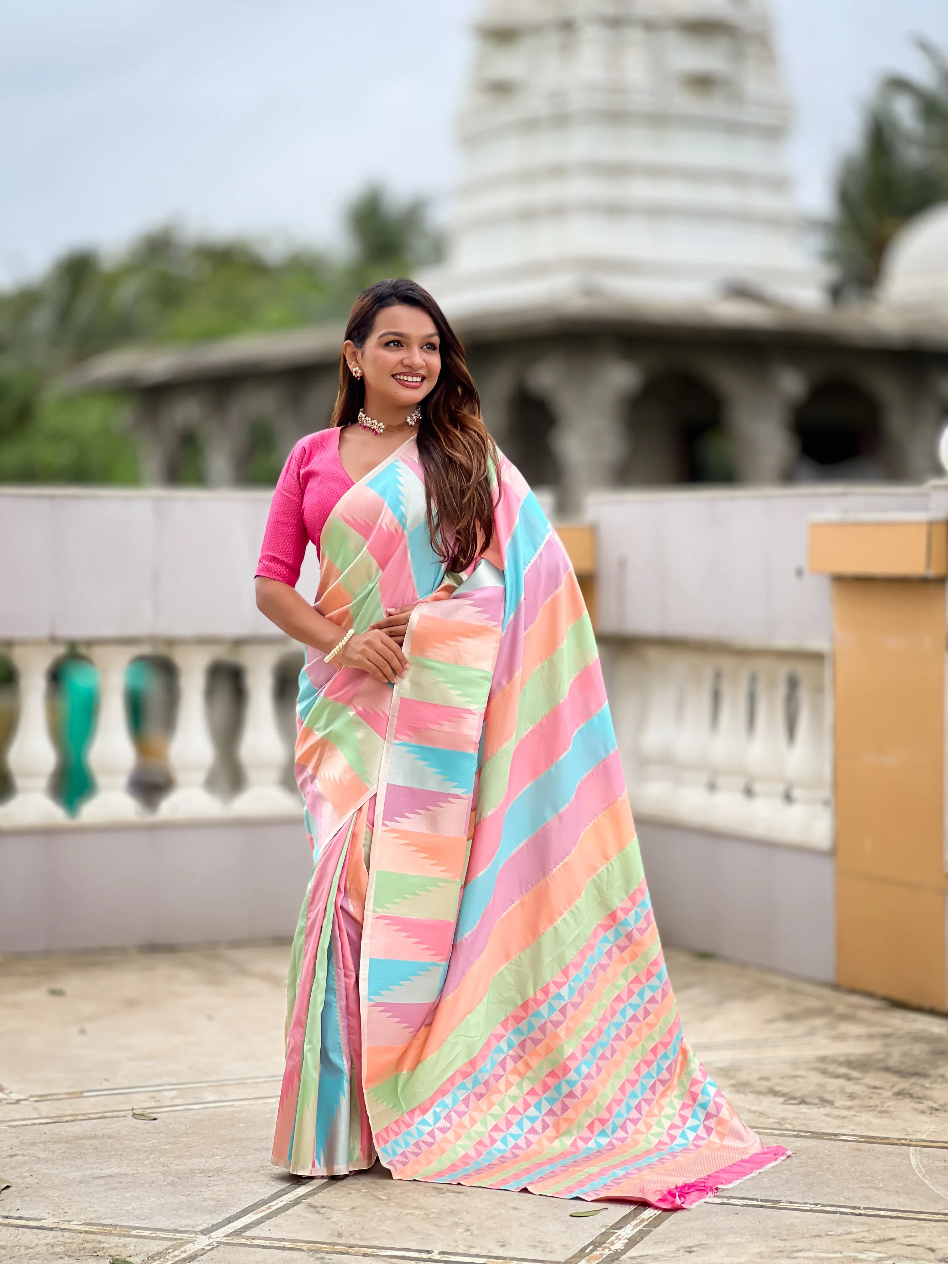 Soft Silk Multi Temple Banarasi Saree