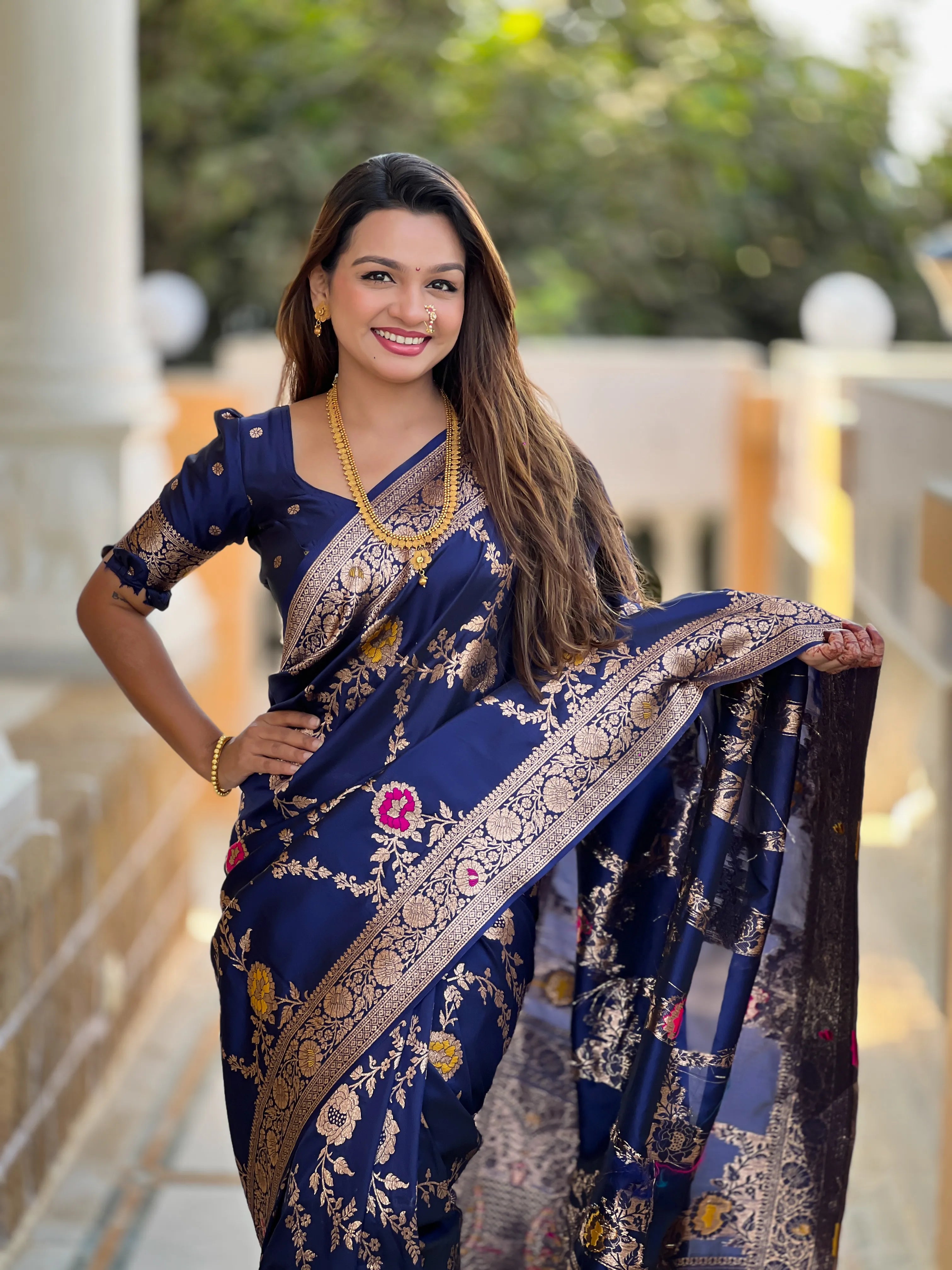 Soft Banarasi Silk Copper Zari Weaving Saree