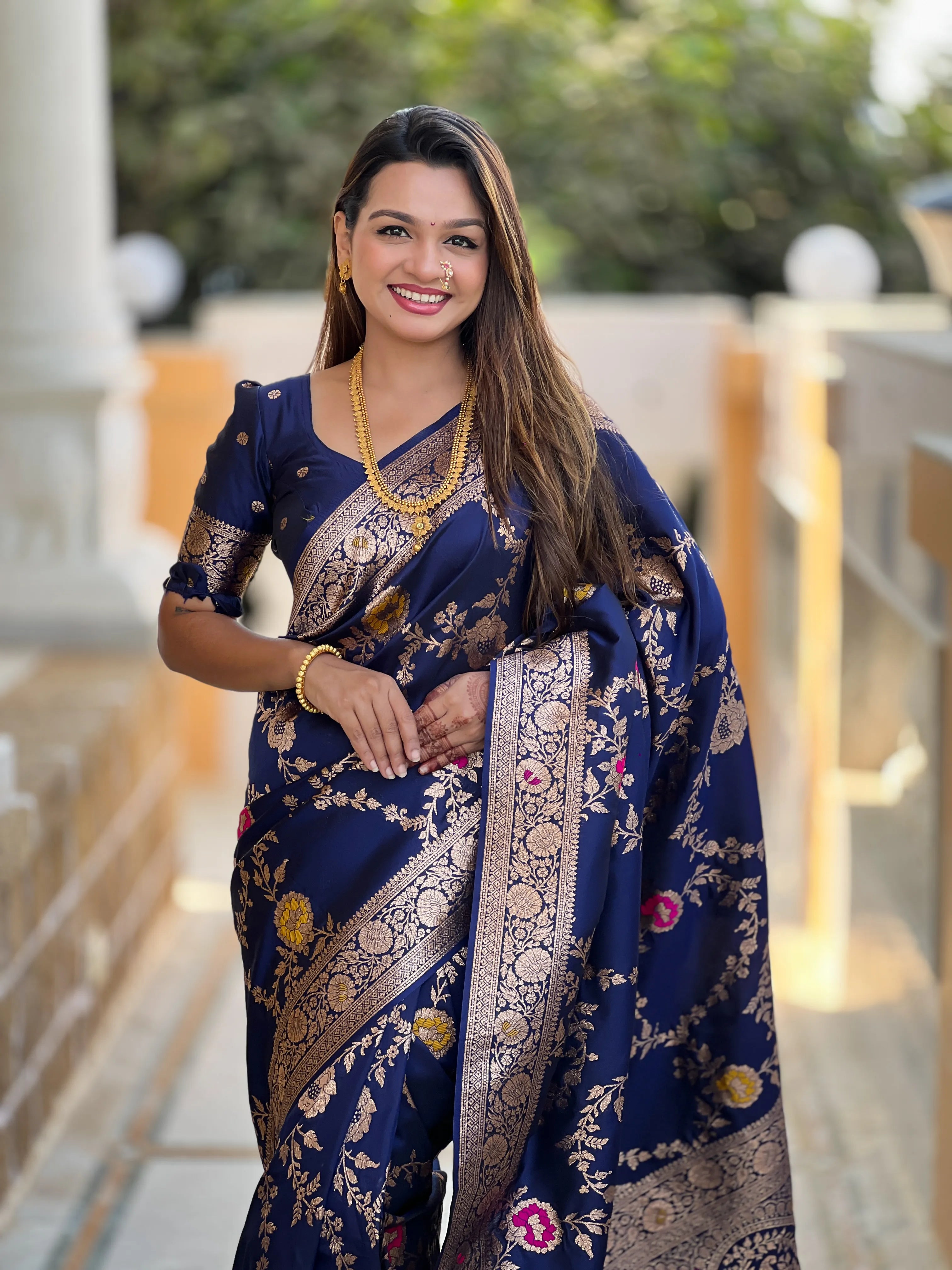 Soft Banarasi Silk Copper Zari Weaving Saree