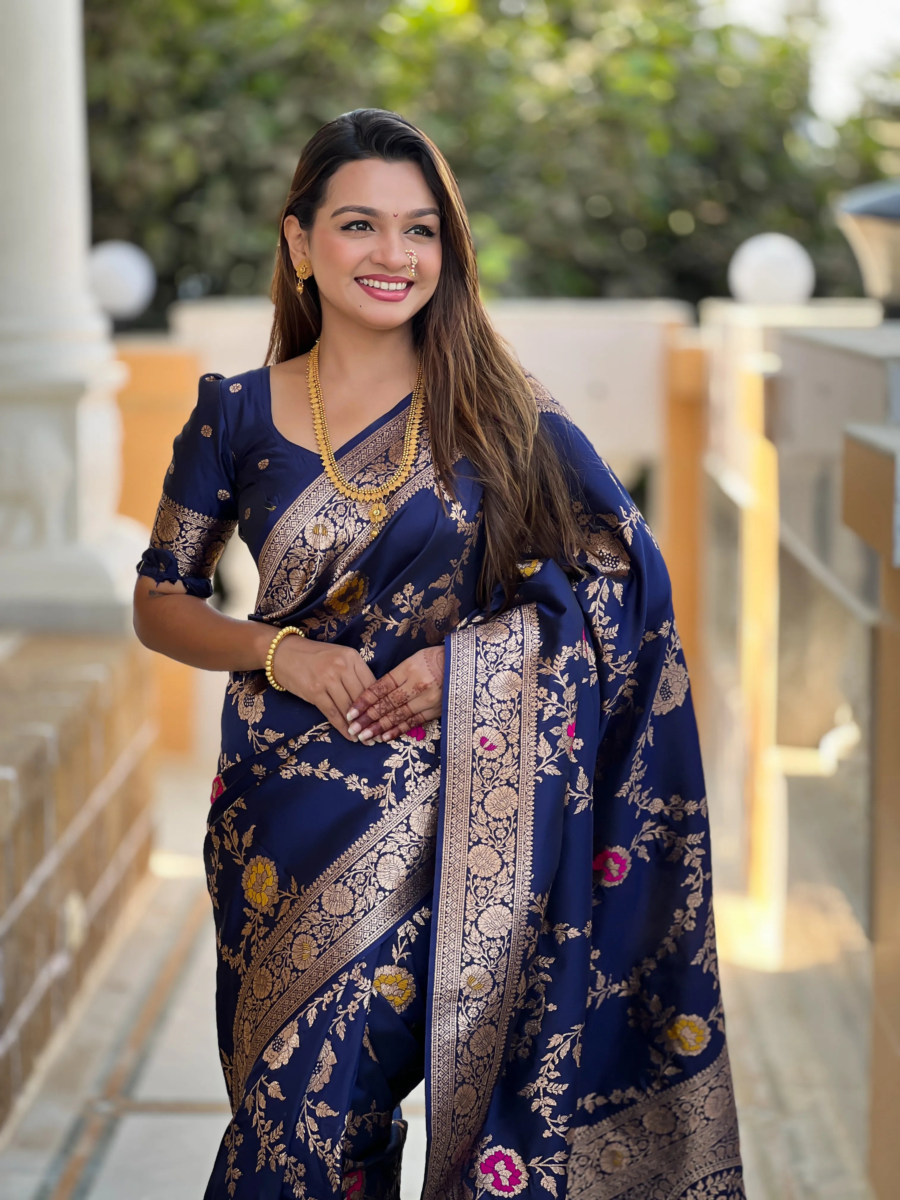 Soft Banarasi Silk Copper Zari Weaving Saree