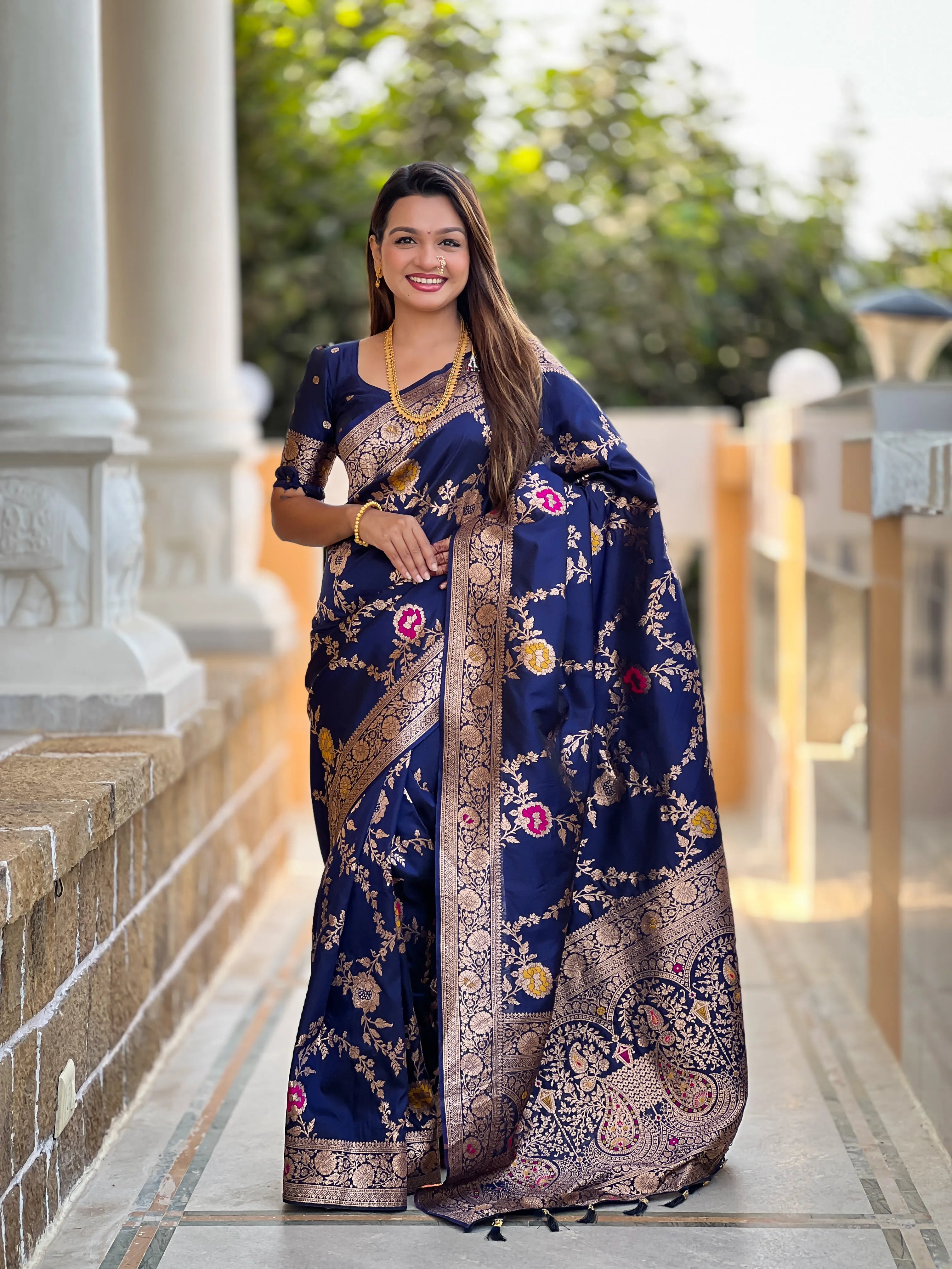 Soft Banarasi Silk Copper Zari Weaving Saree