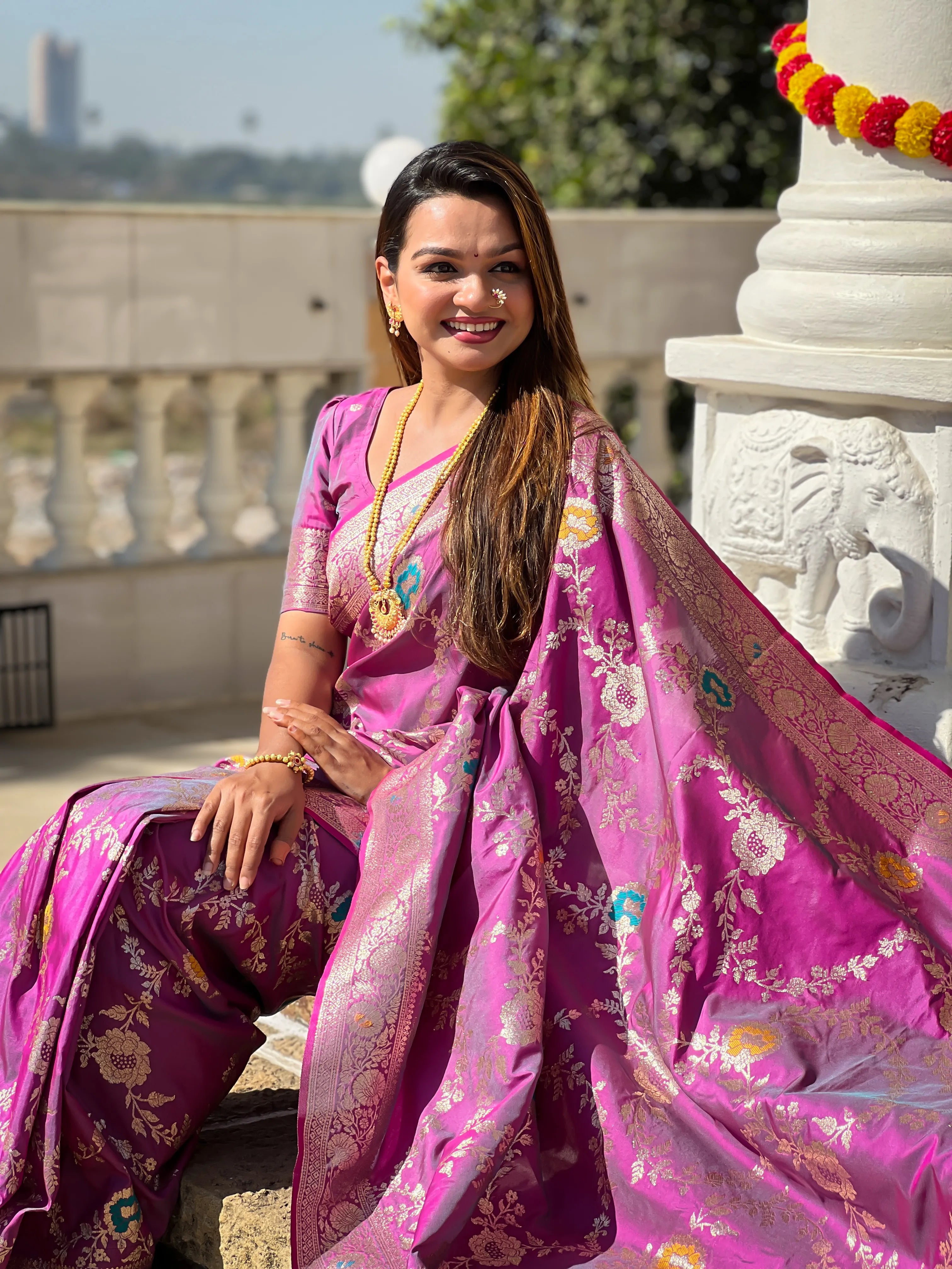 Soft Banarasi Silk Copper Zari Weaving Saree