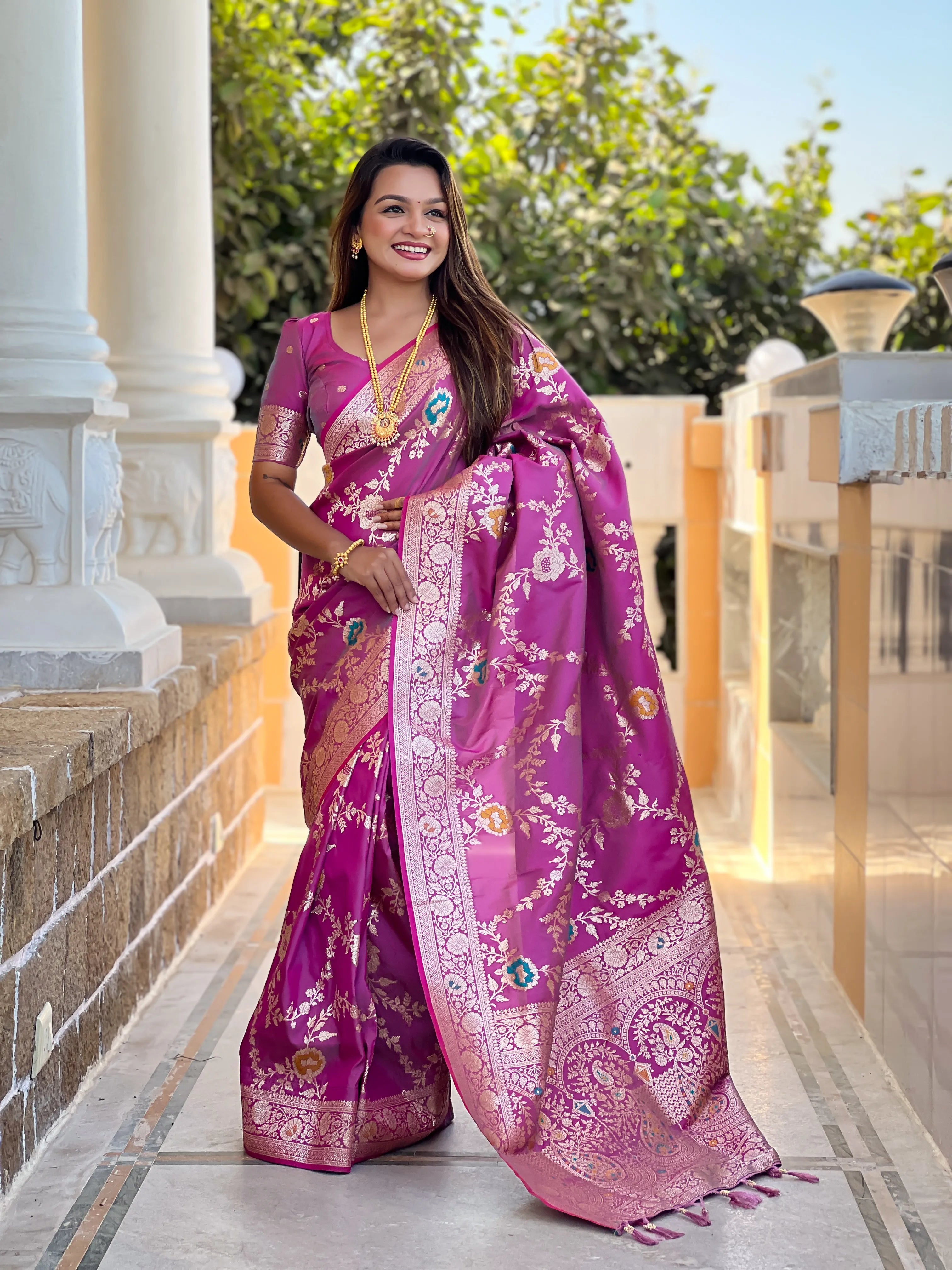 Soft Banarasi Silk Copper Zari Weaving Saree