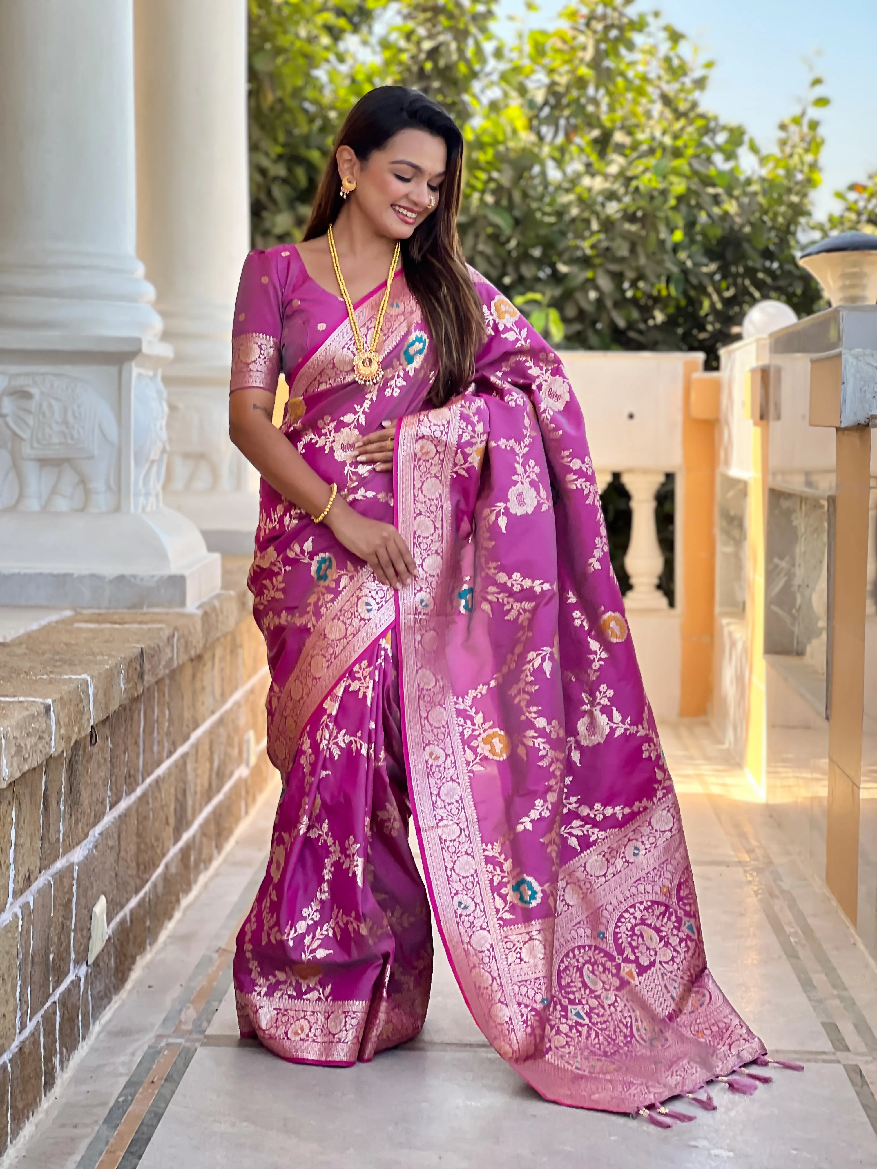 Soft Banarasi Silk Copper Zari Weaving Saree