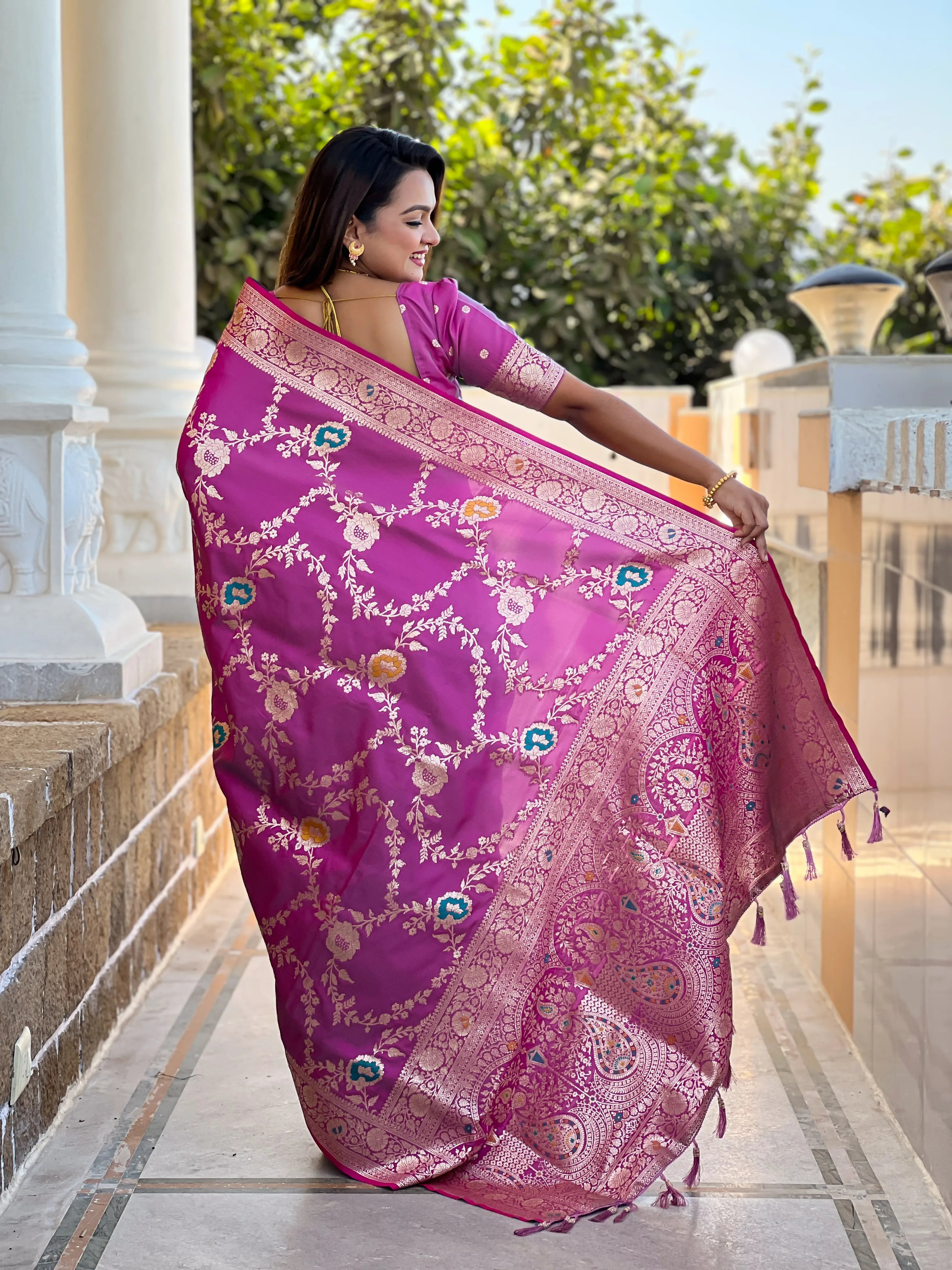 Soft Banarasi Silk Copper Zari Weaving Saree