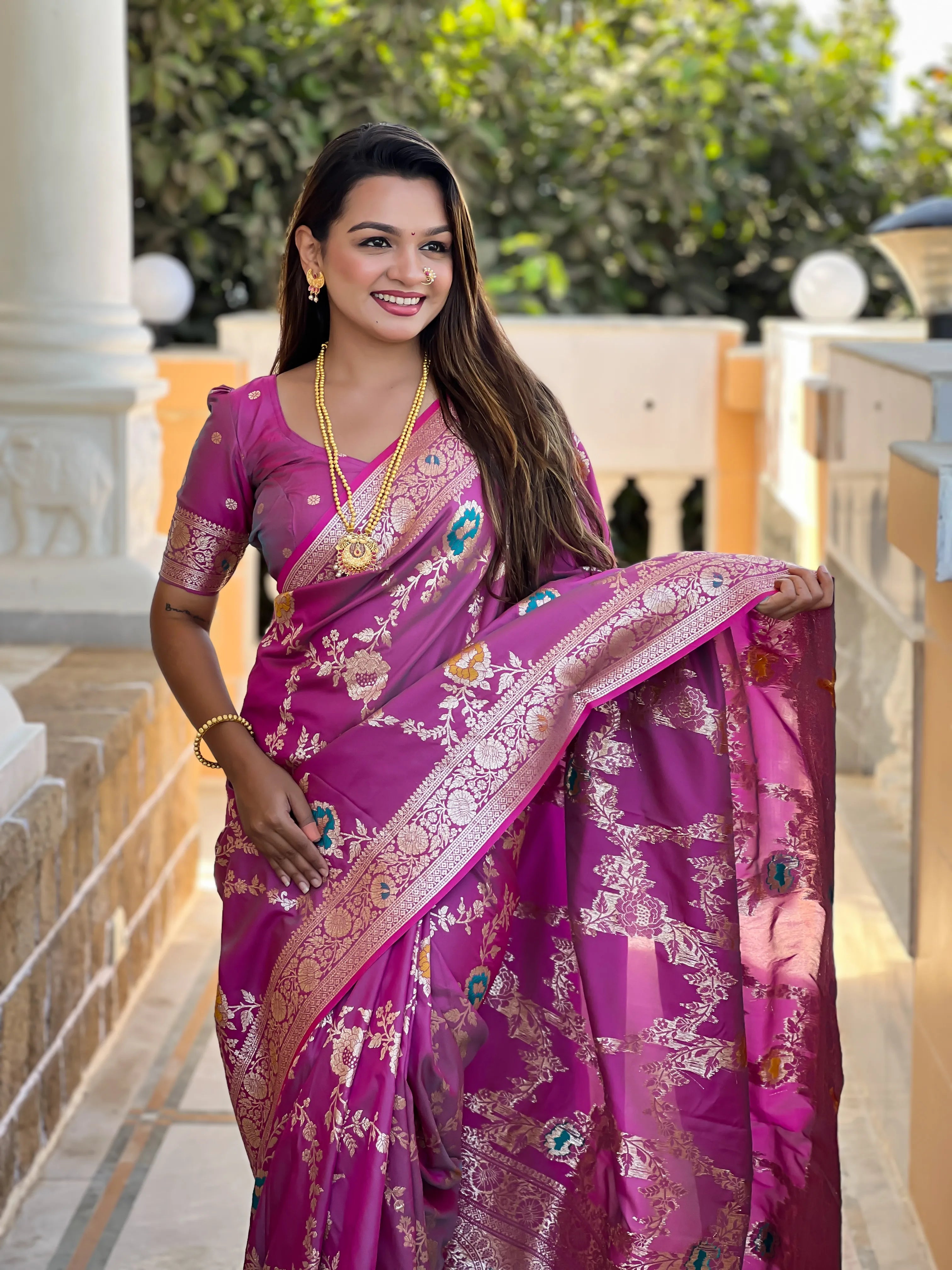 Soft Banarasi Silk Copper Zari Weaving Saree