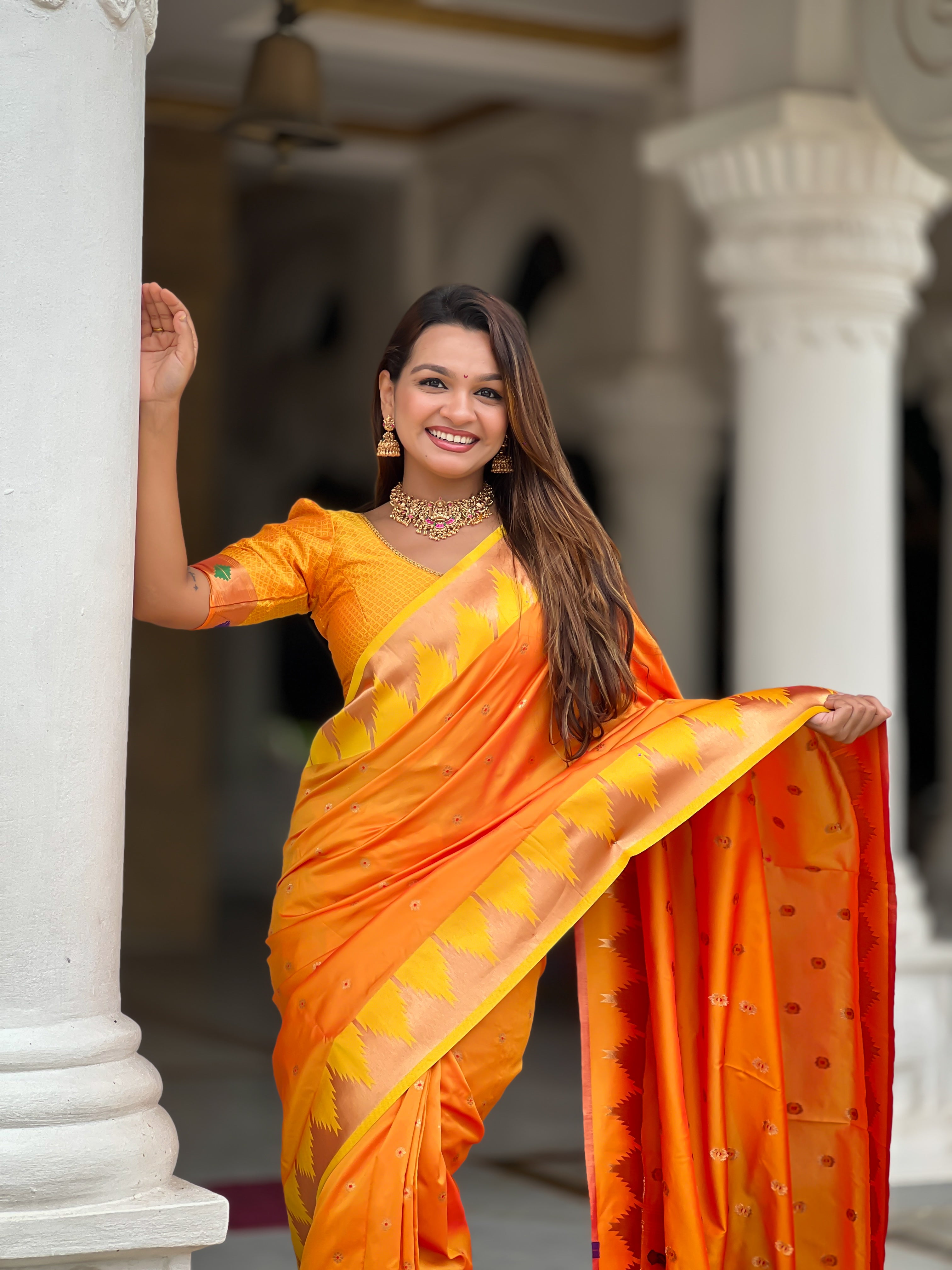 Soft Silk Designer Temple Paithani Saree