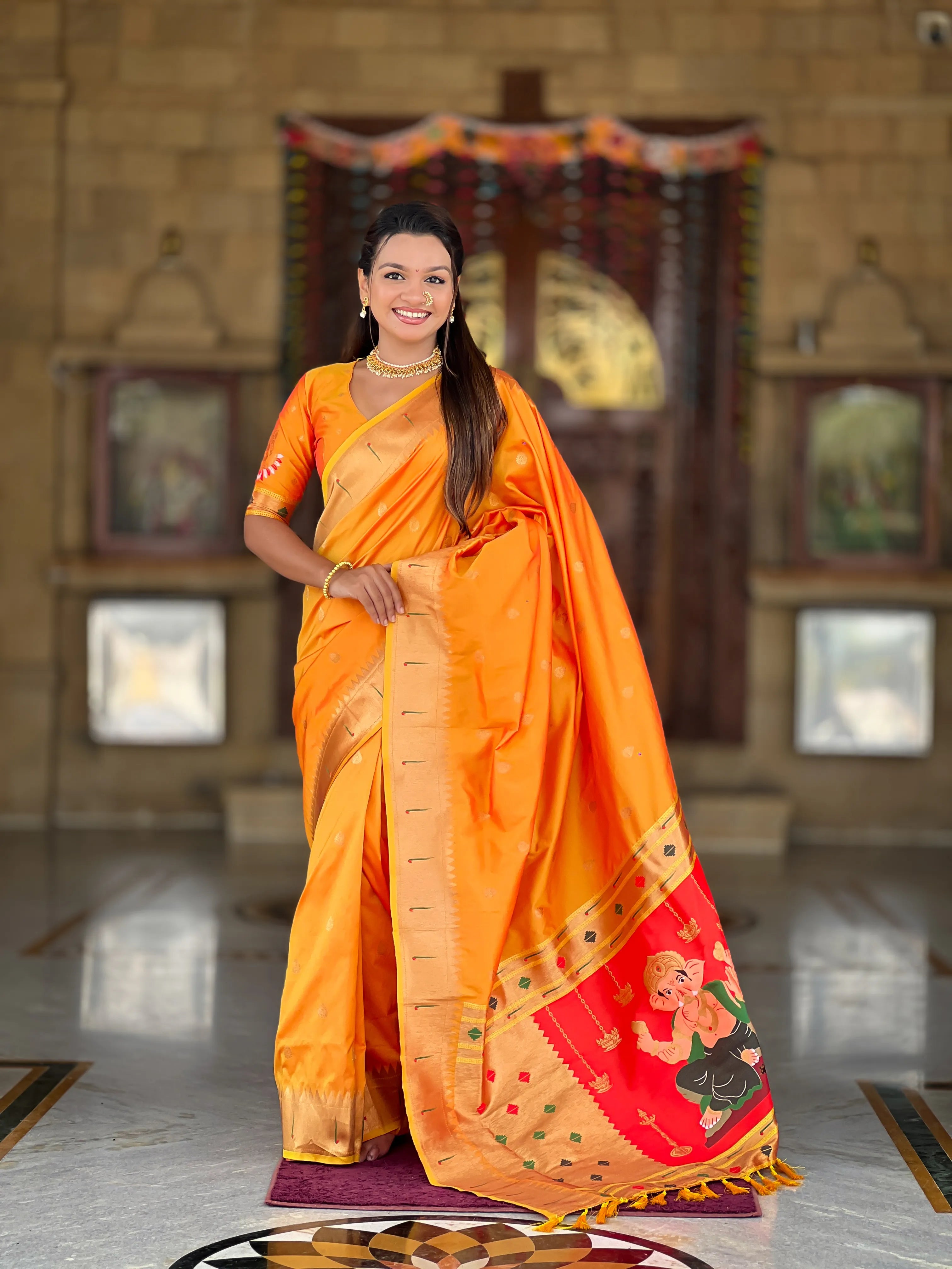 Soft Silk Ganpati Designer Paithani Saree