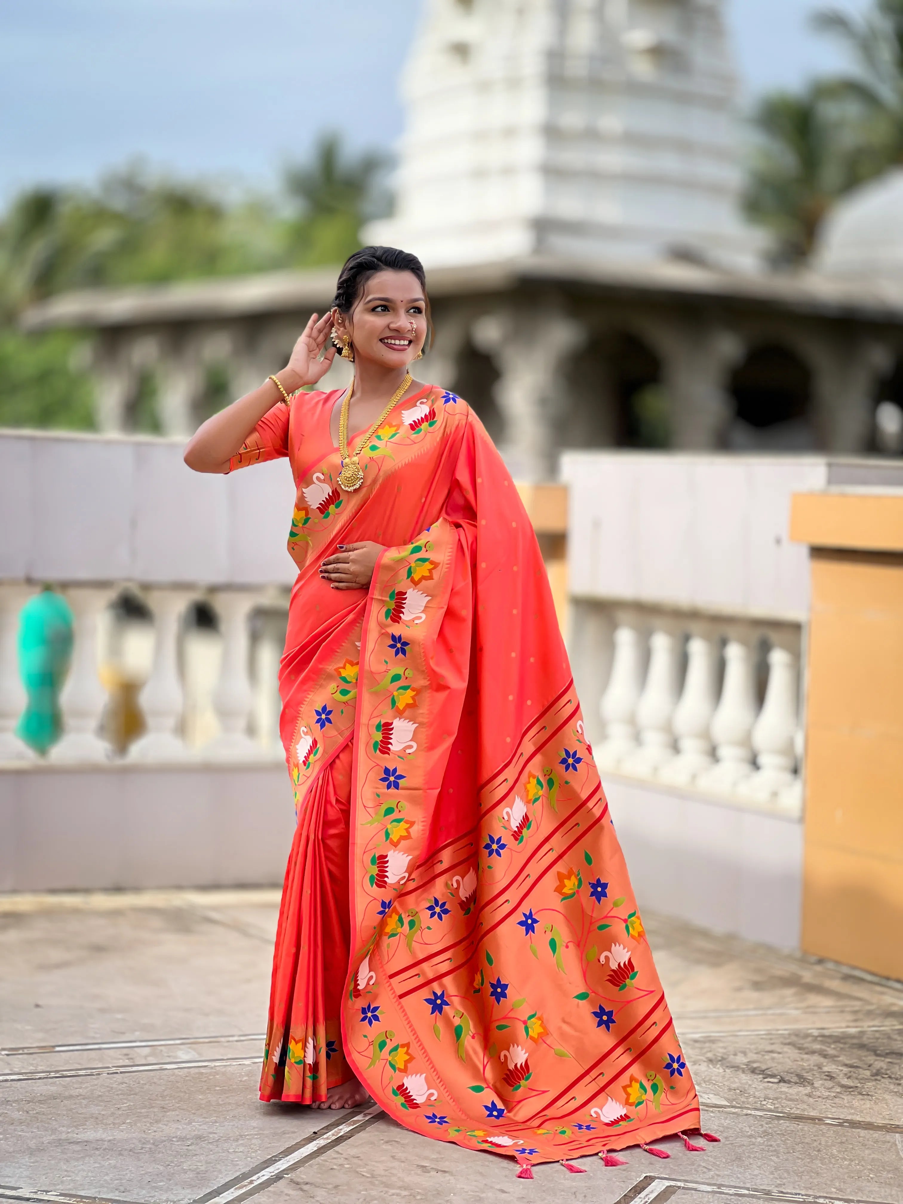 Soft Silk Meenakari Rajhans Lotus Pallu Saree