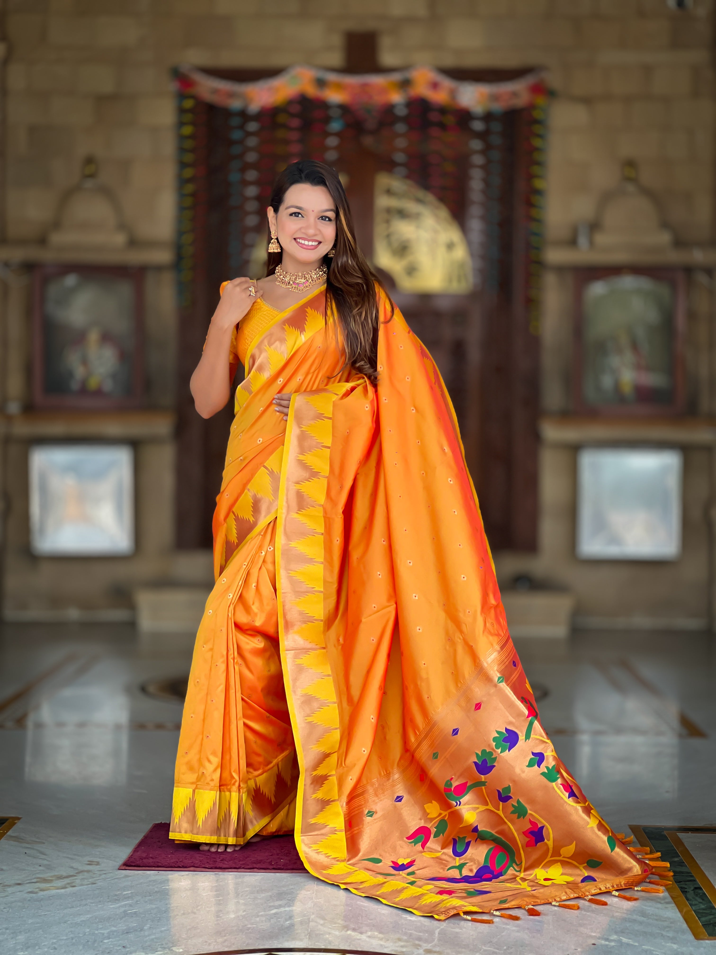Soft Silk Designer Temple Paithani Saree