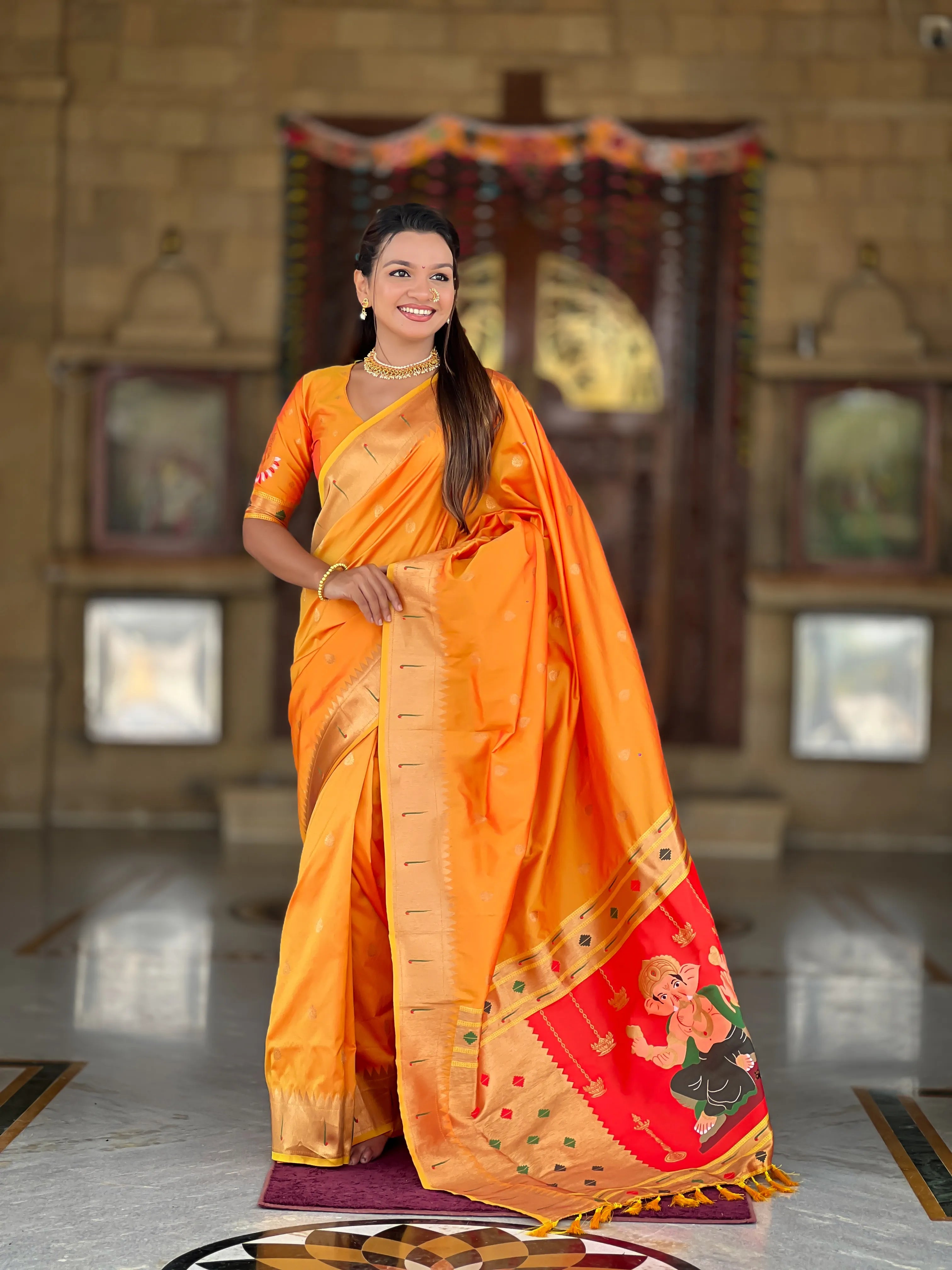 Soft Silk Ganpati Designer Paithani Saree