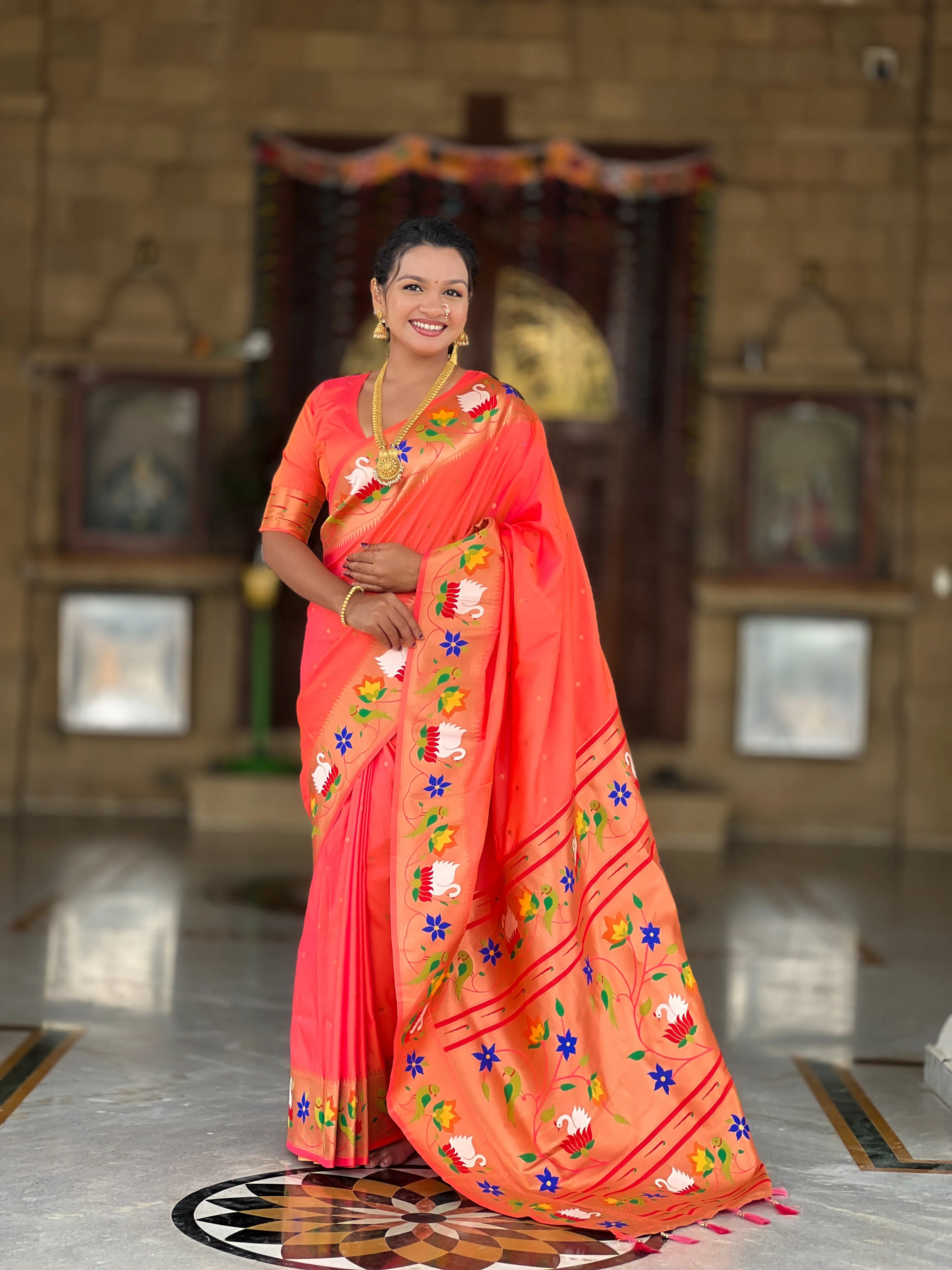 Soft Silk Meenakari Rajhans Lotus Pallu Saree