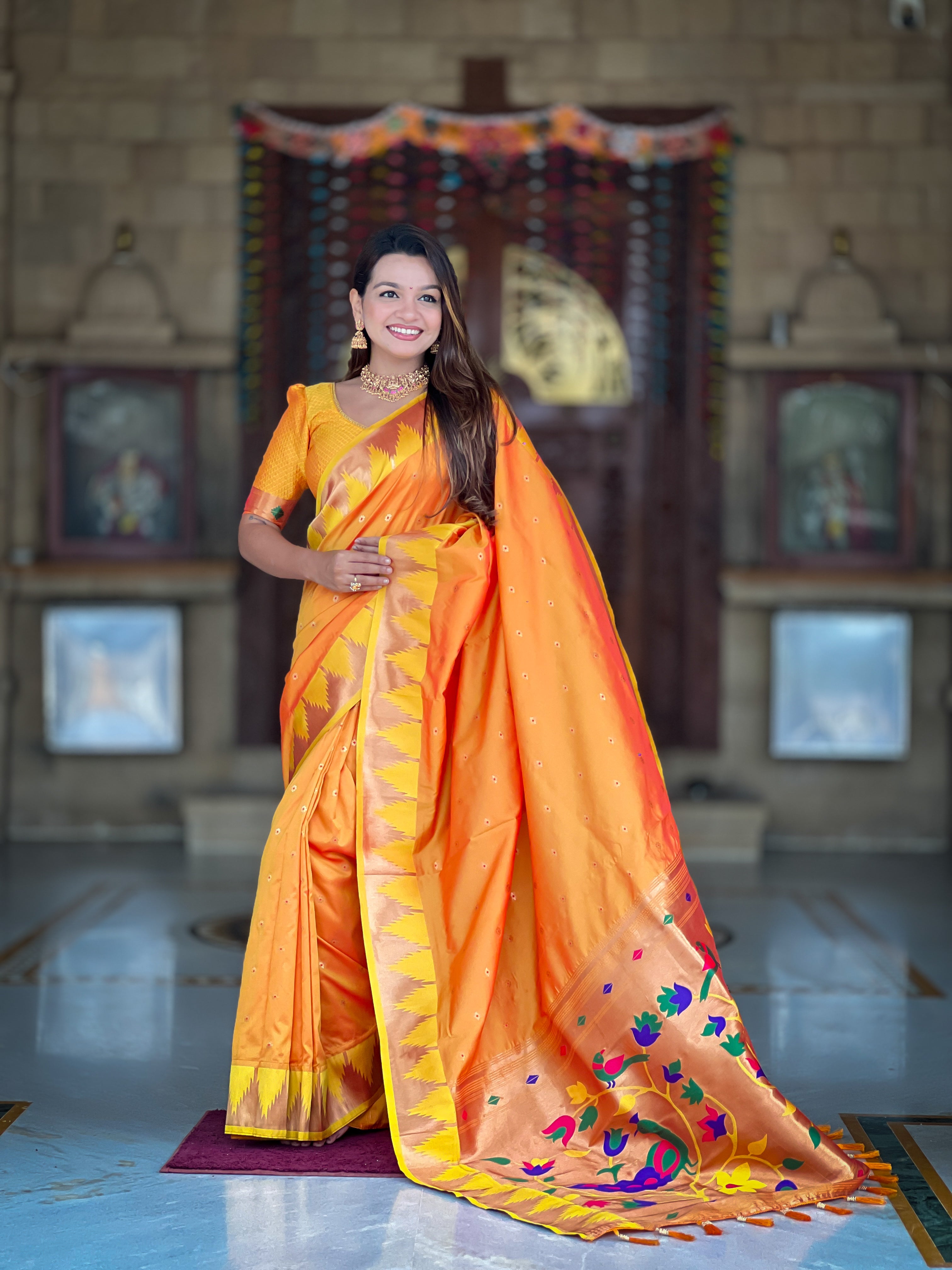 Soft Silk Designer Temple Paithani Saree
