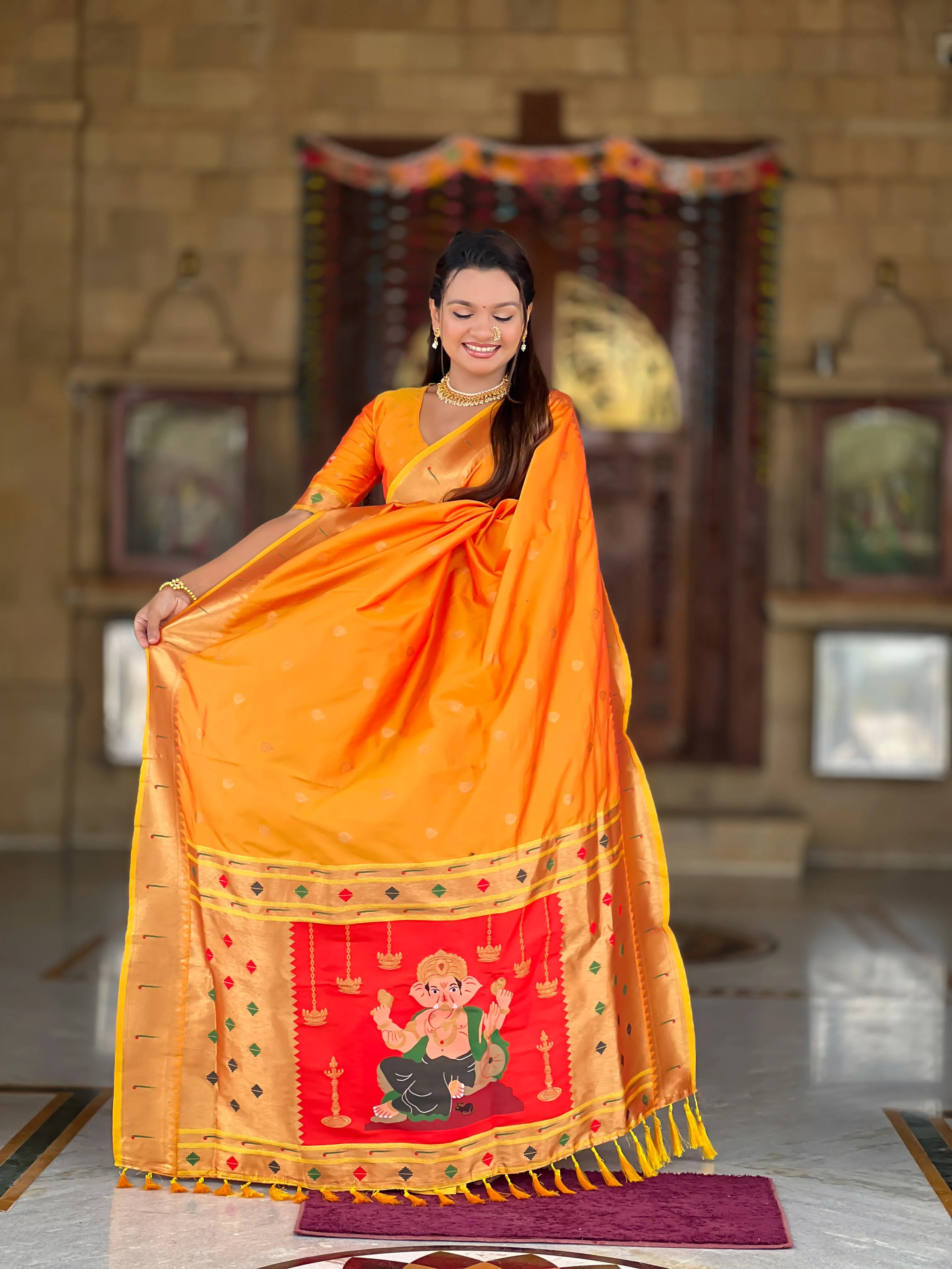 Soft Silk Ganpati Designer Paithani Saree