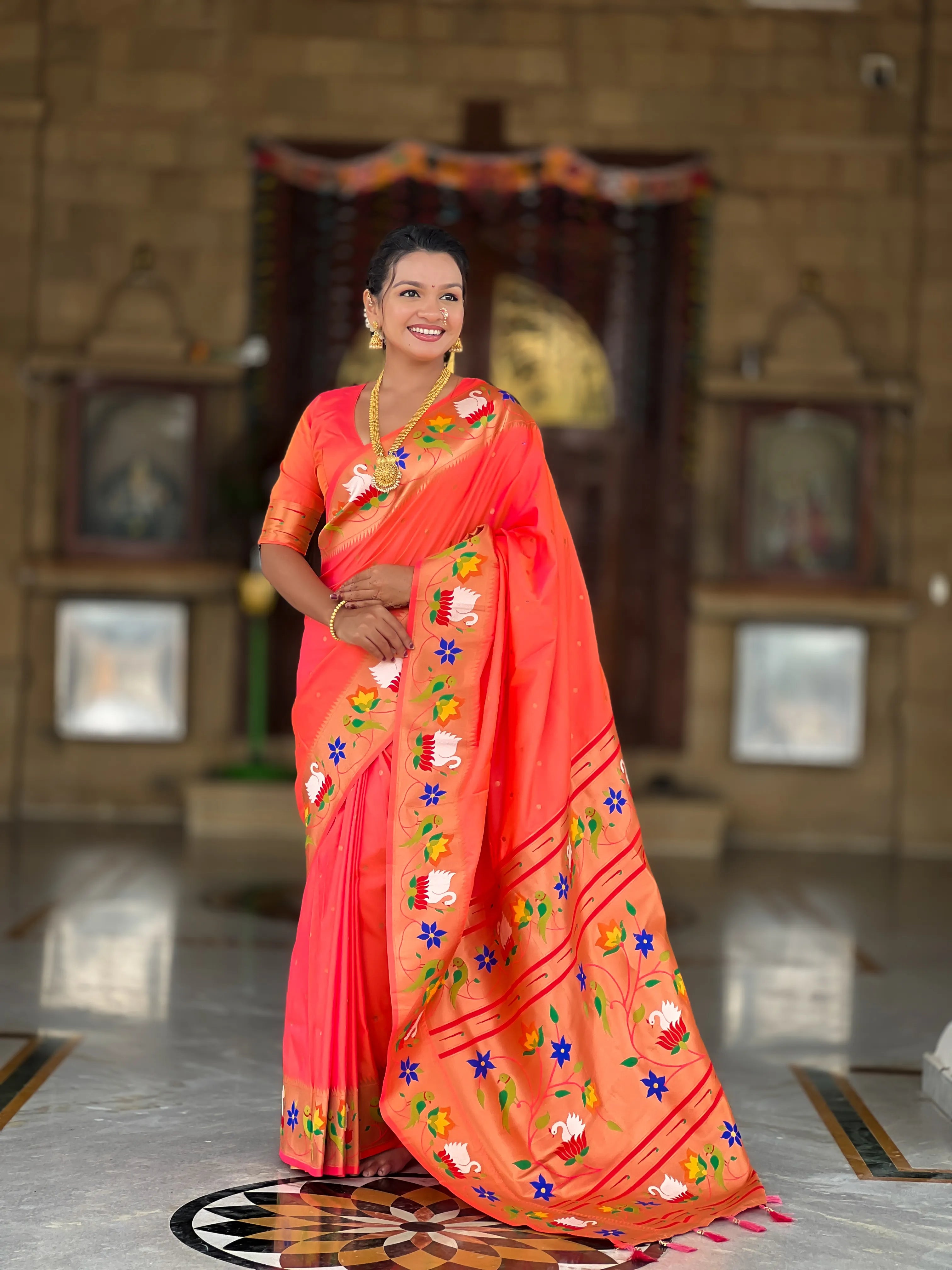 Soft Silk Meenakari Rajhans Lotus Pallu Saree