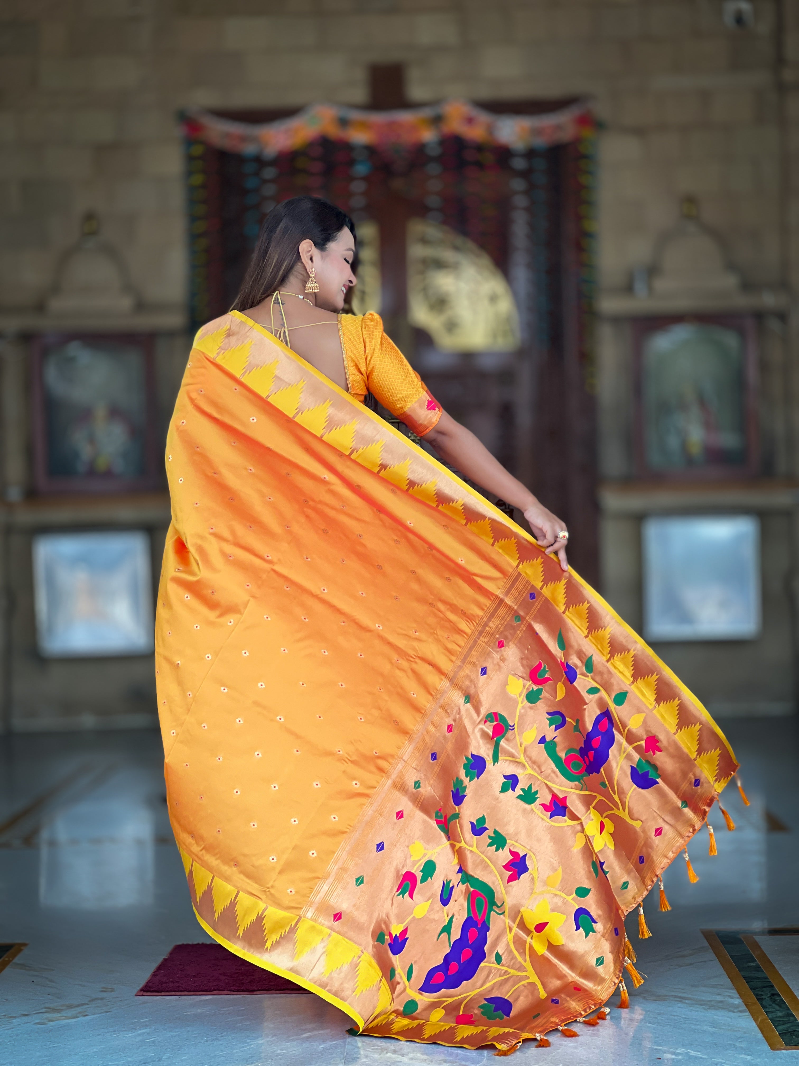 Soft Silk Designer Temple Paithani Saree