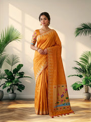 Soft Khadi Raw SIlk Lotus Pallu Paithani Saree