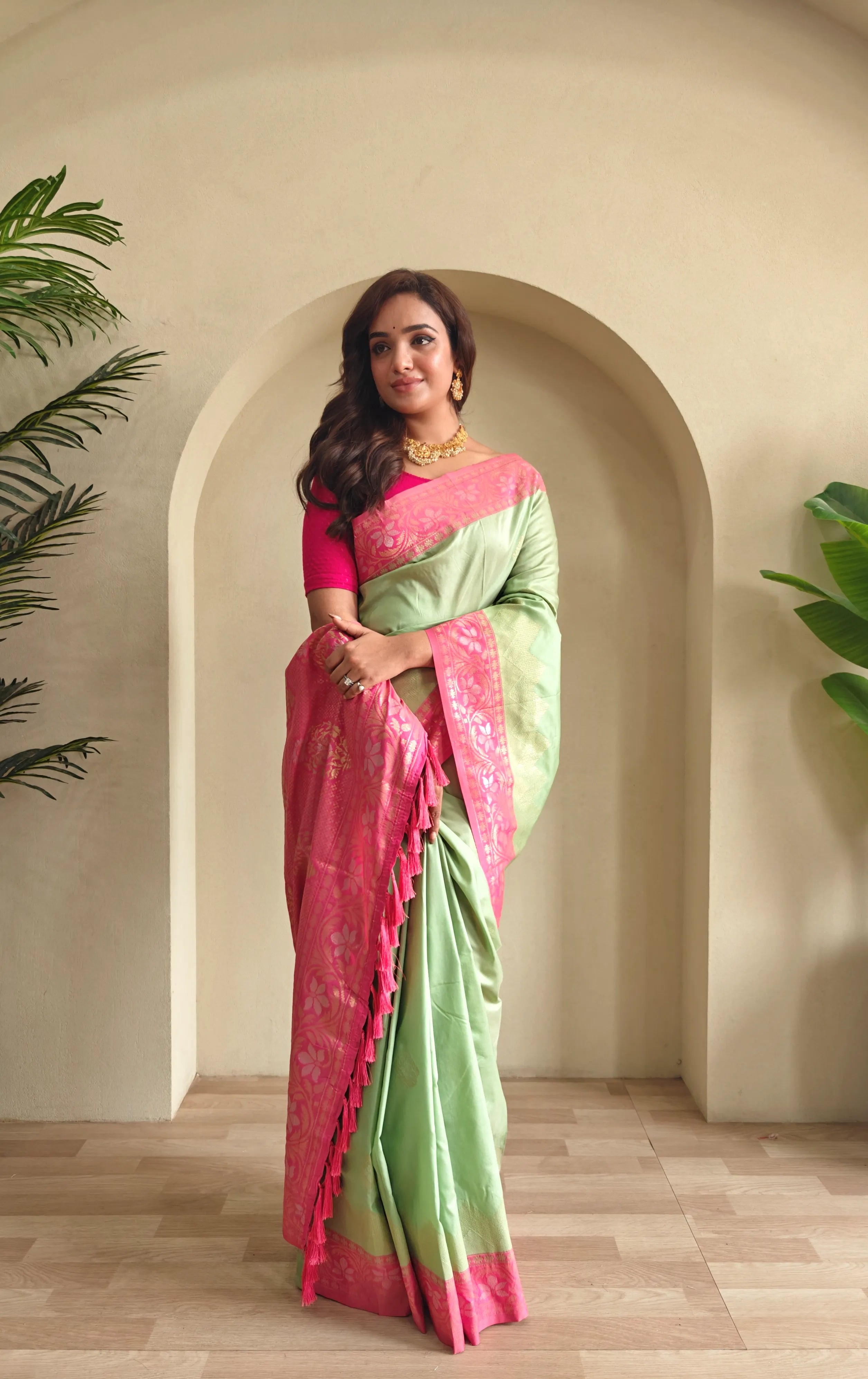 Dual Tone Designer Banarasi Soft Silk Saree