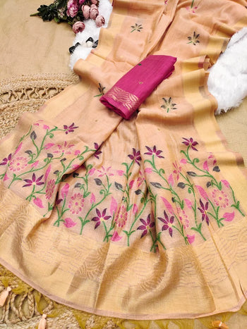 Soft Floral Chanderi Cotton Jamdani Saree
