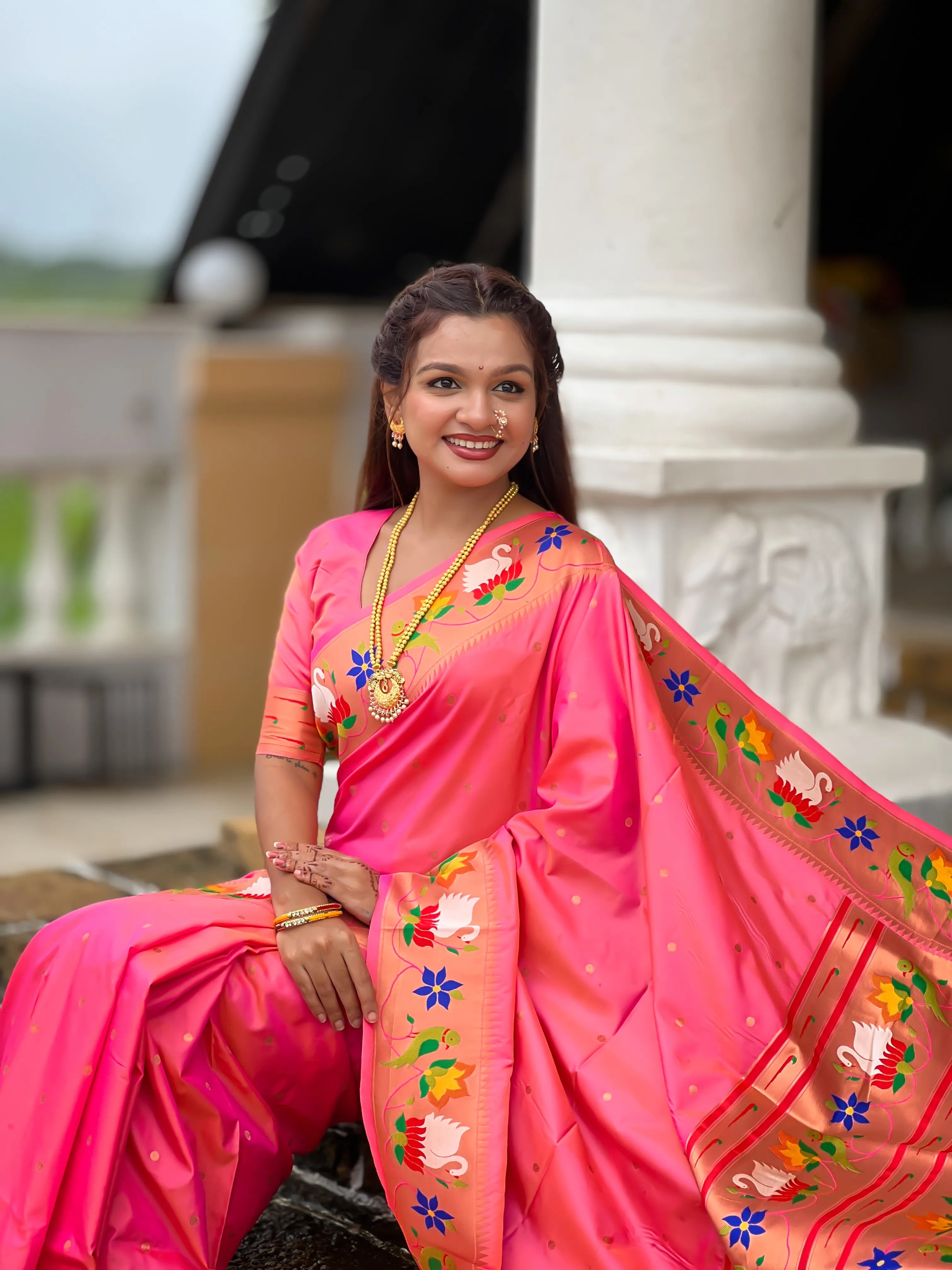 Soft Silk Meenakari Rajhans Lotus Pallu Saree