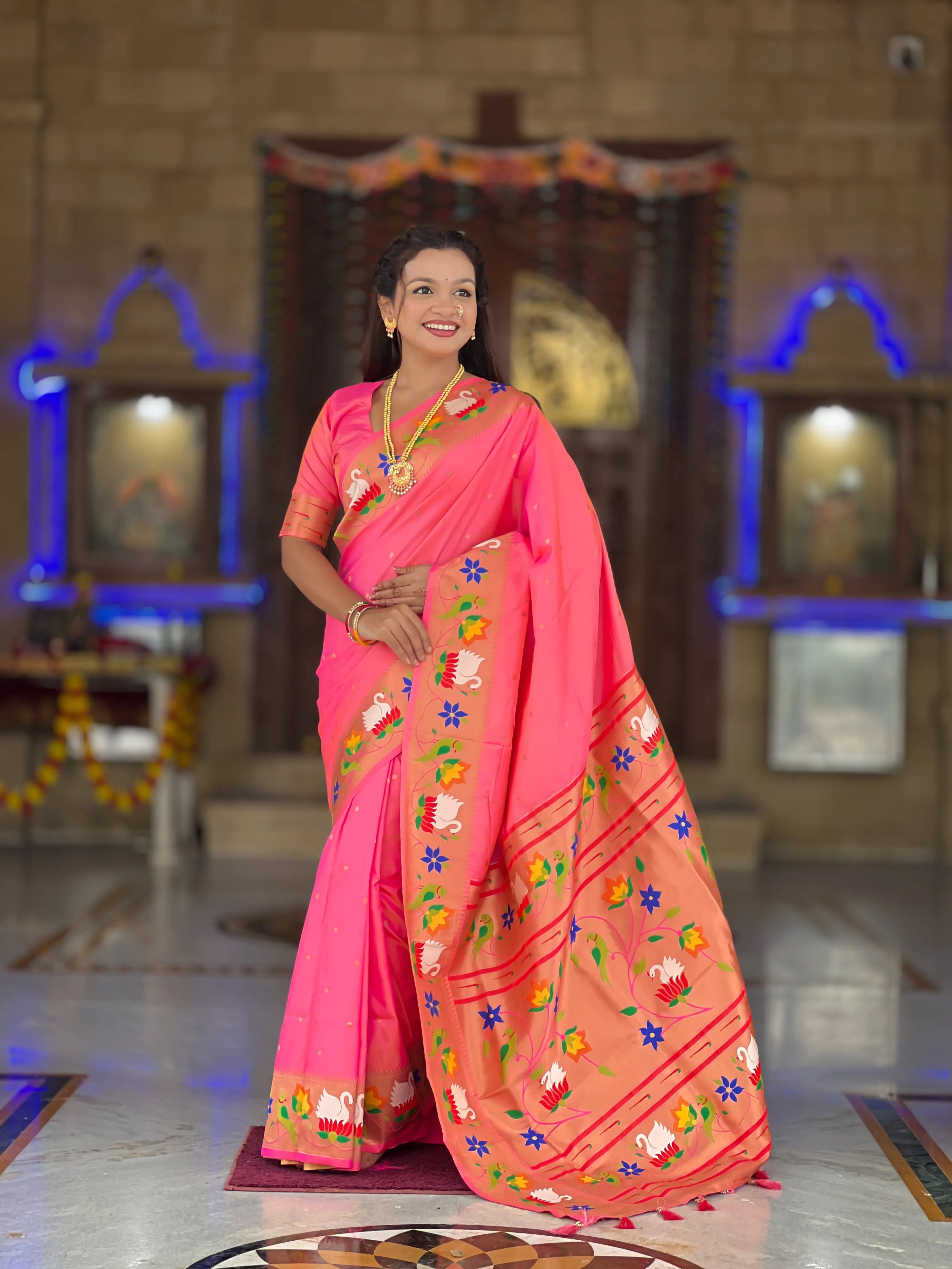 Soft Silk Meenakari Rajhans Lotus Pallu Saree