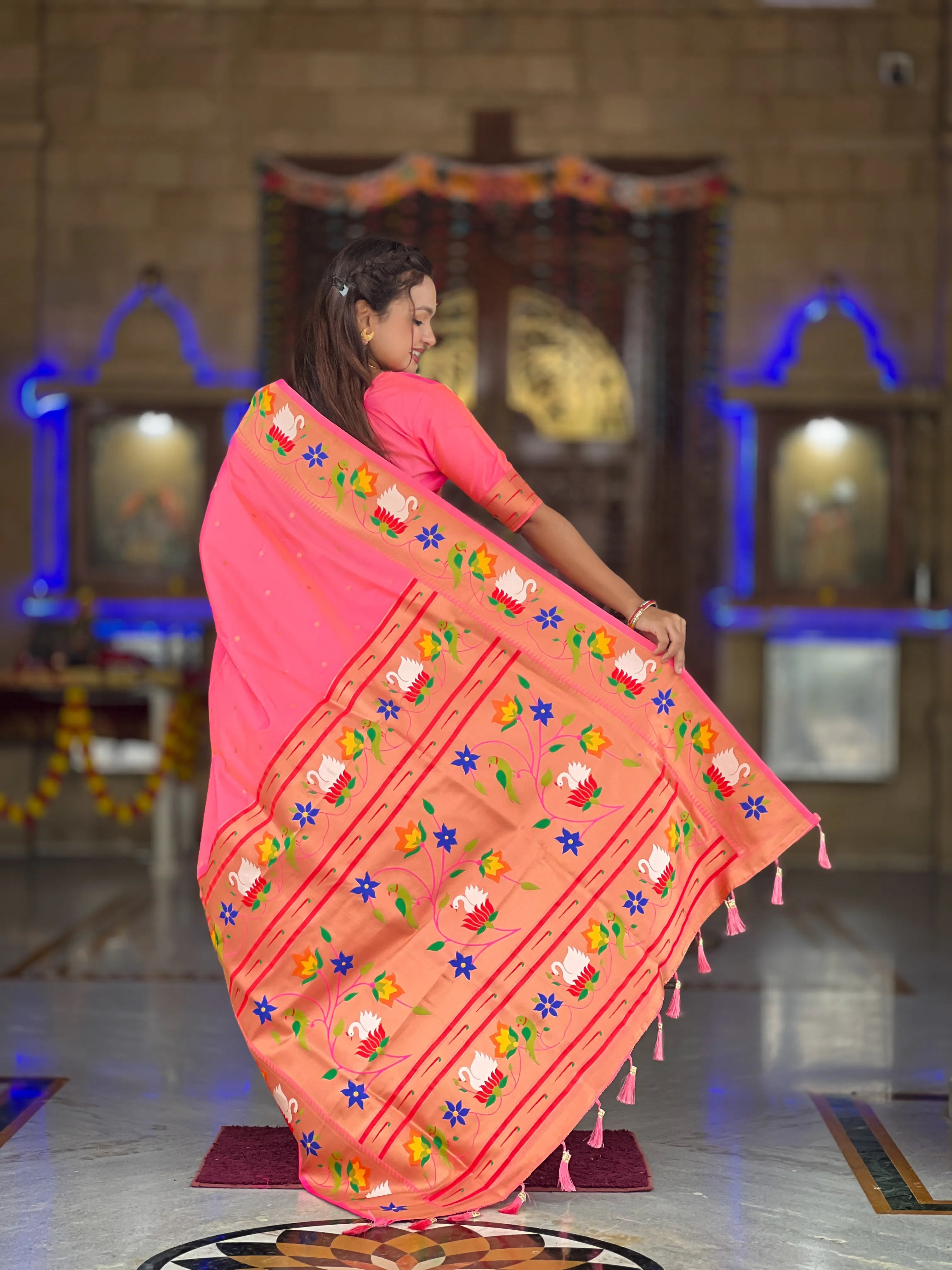 Soft Silk Meenakari Rajhans Lotus Pallu Saree