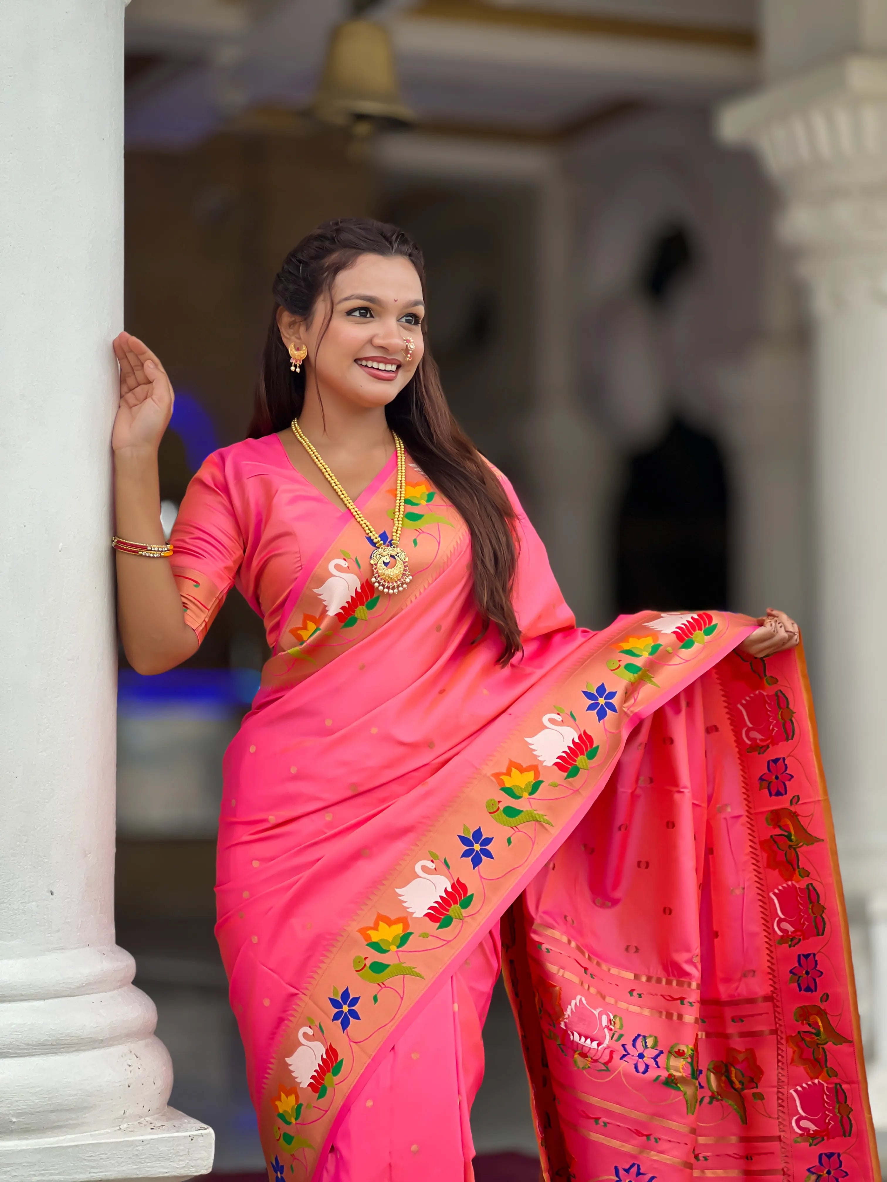 Soft Silk Meenakari Rajhans Lotus Pallu Saree