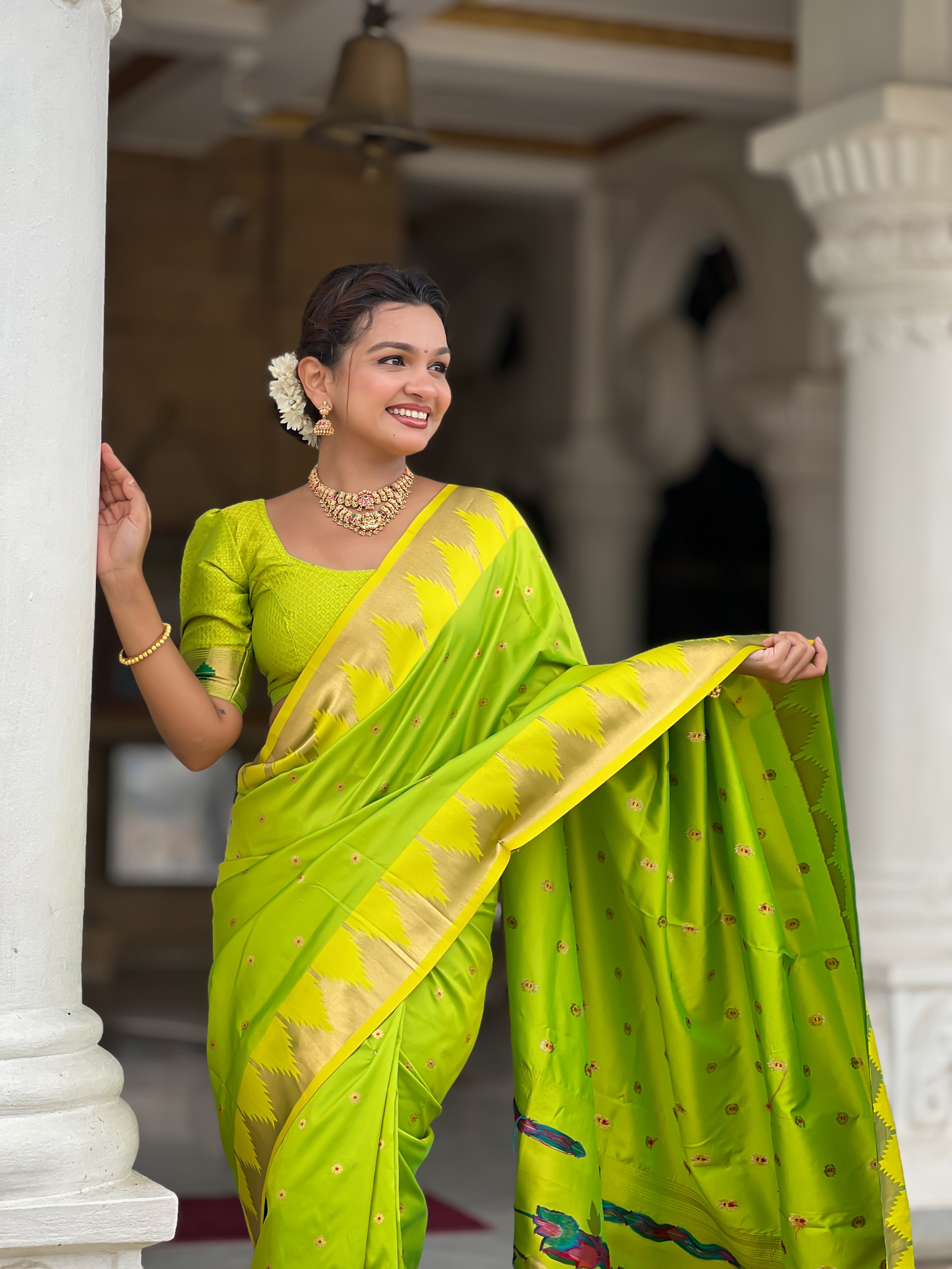 Soft Silk Designer Temple Paithani Saree
