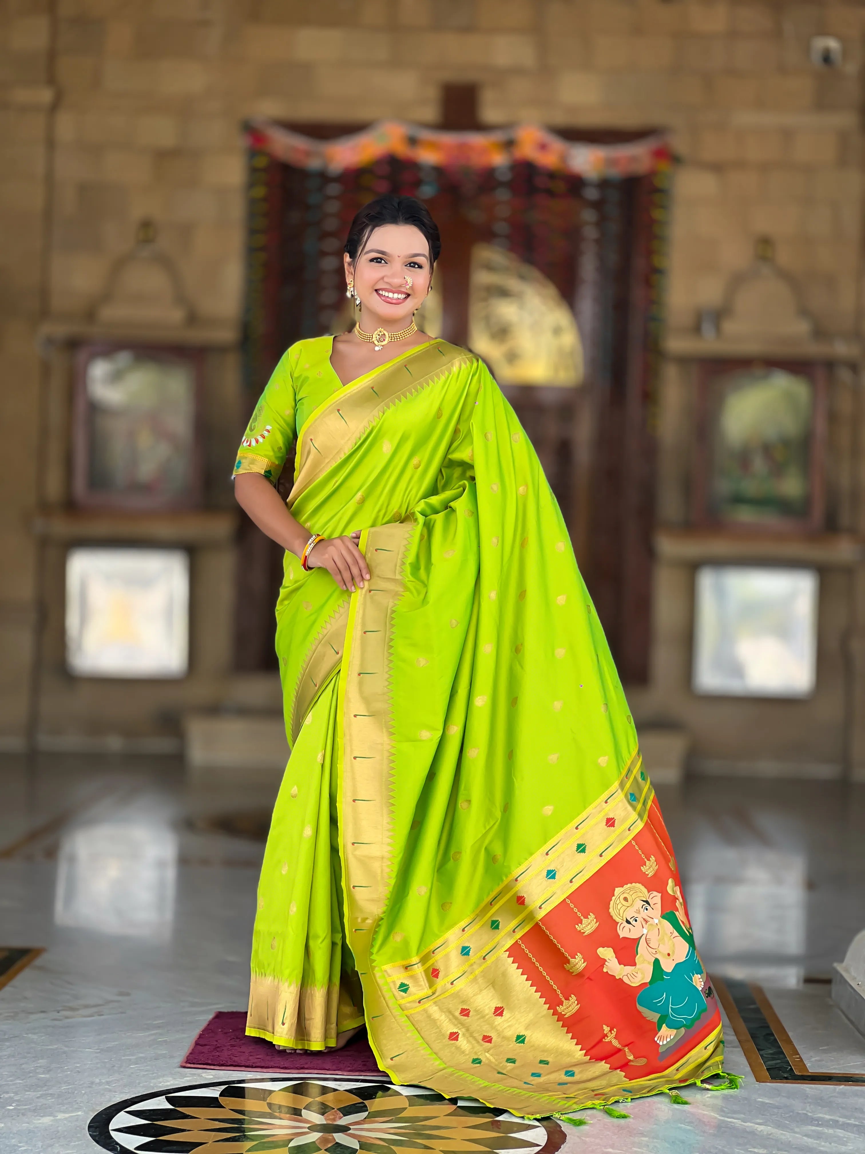 Soft Silk Ganpati Designer Paithani Saree
